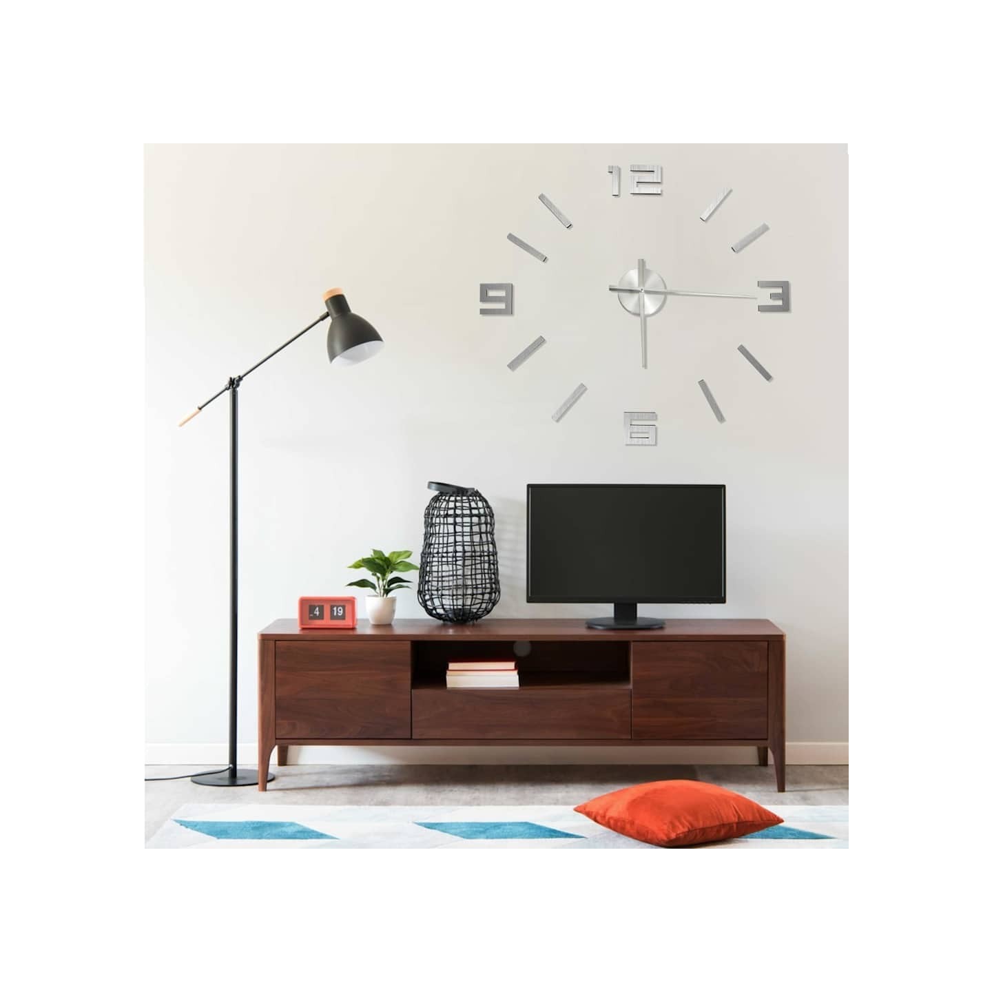 Horloge murale 3D Design moderne Argenté 100 cm XXL