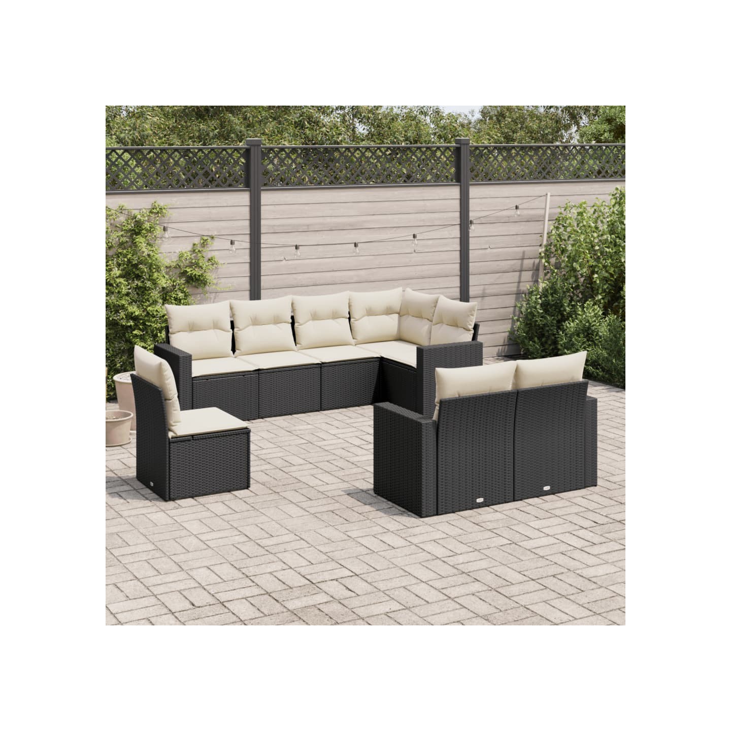Salon de jardin 8 pcs avec coussins noir résine tressée