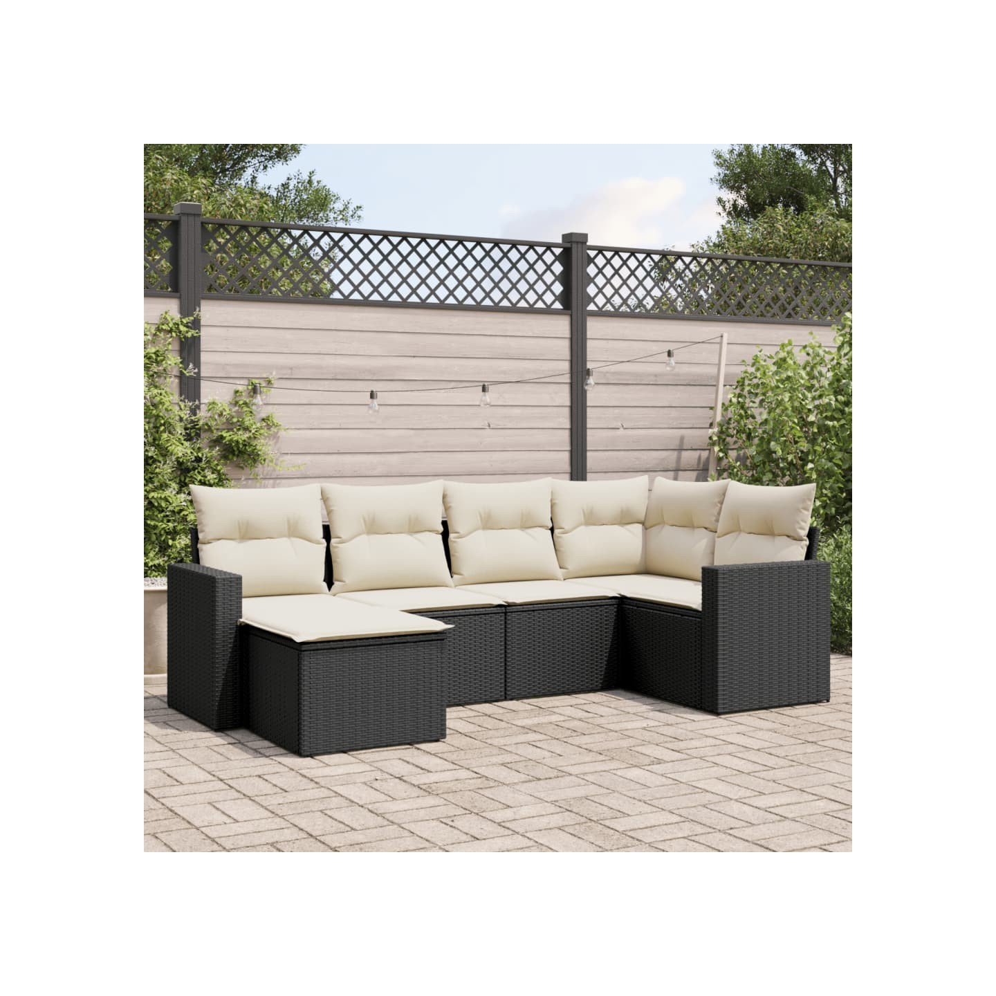 Salon de jardin 6 pcs avec coussins noir résine tressée