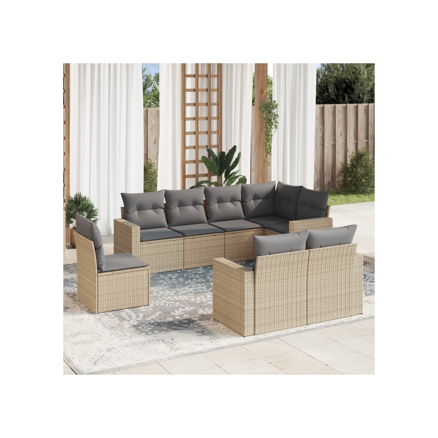Salon de jardin avec coussins 8 pcs beige résine tressée
