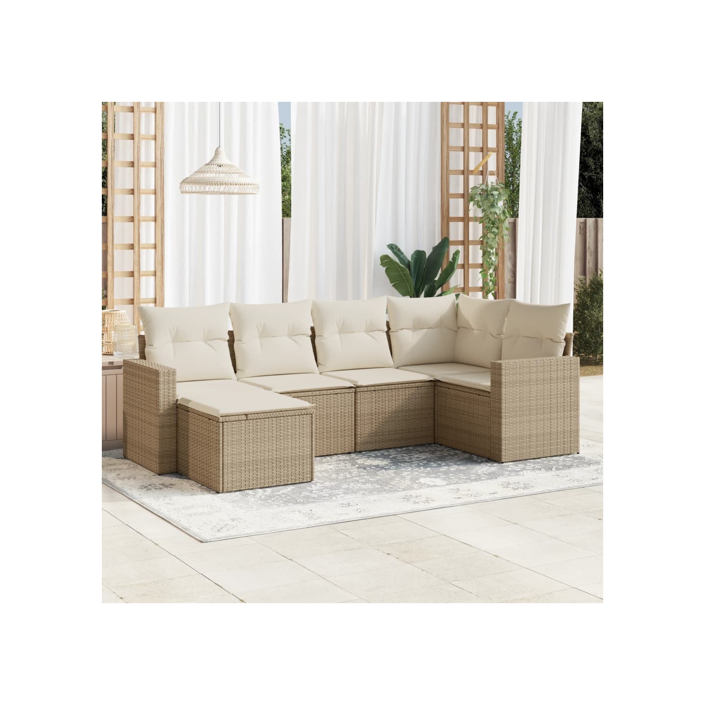 Salon de jardin avec coussins 6 pcs beige résine tressée
