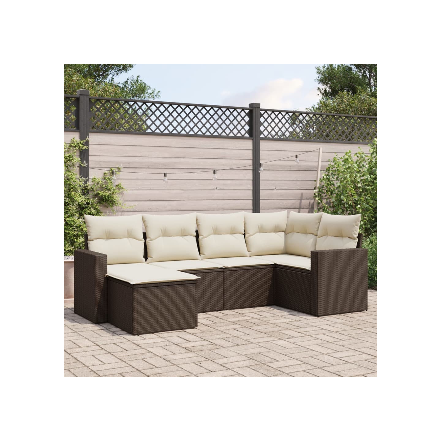 Salon de jardin avec coussins 6 pcs marron résine tressée