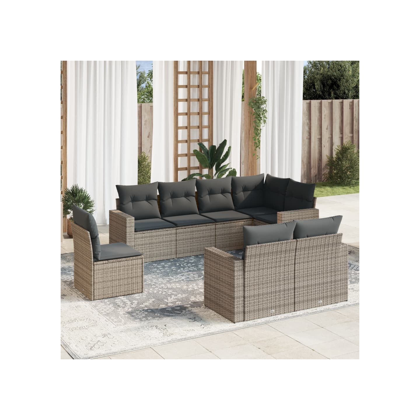 Salon de jardin 8 pcs avec coussins gris résine tressée