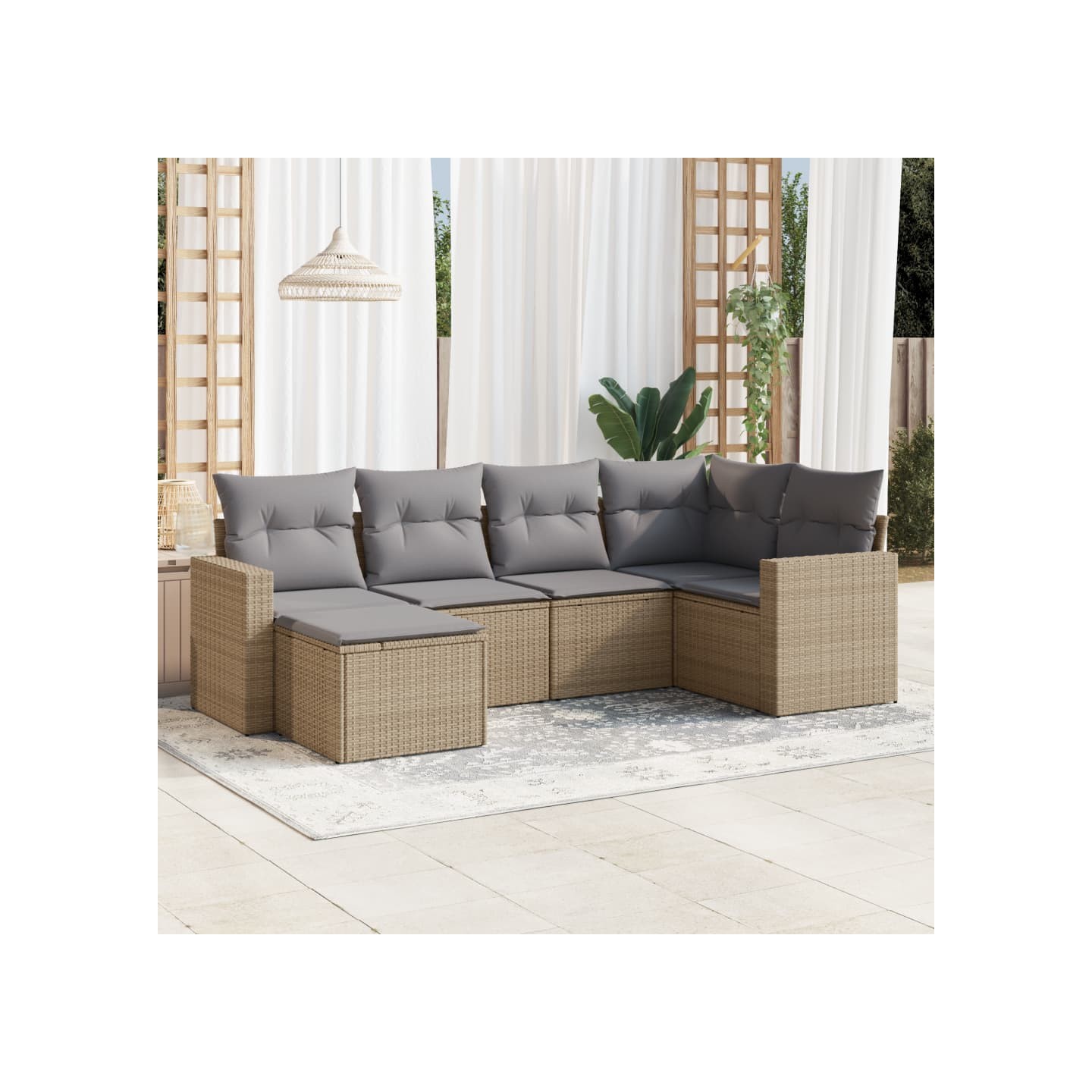 Salon de jardin avec coussins 6 pcs beige résine tressée