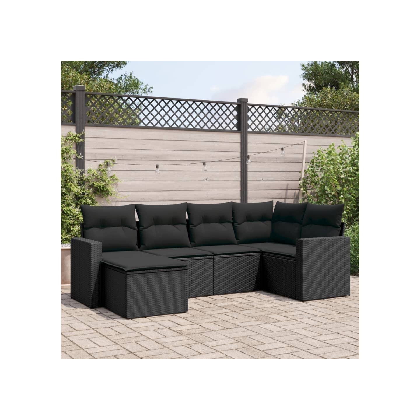 Salon de jardin 6 pcs avec coussins noir résine tressée