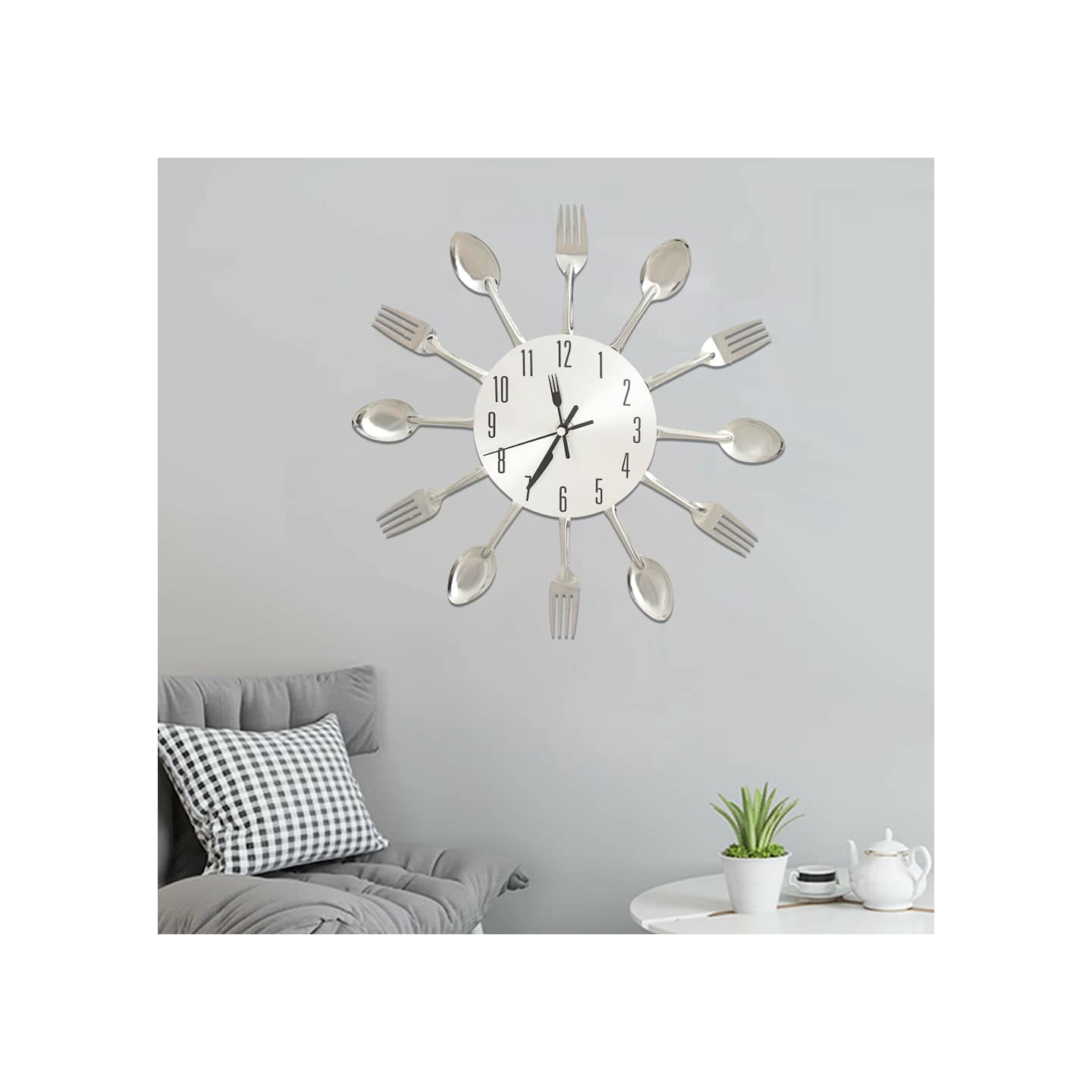 Horloge murale et cuillère et fourchette Argenté 31cm Aluminium
