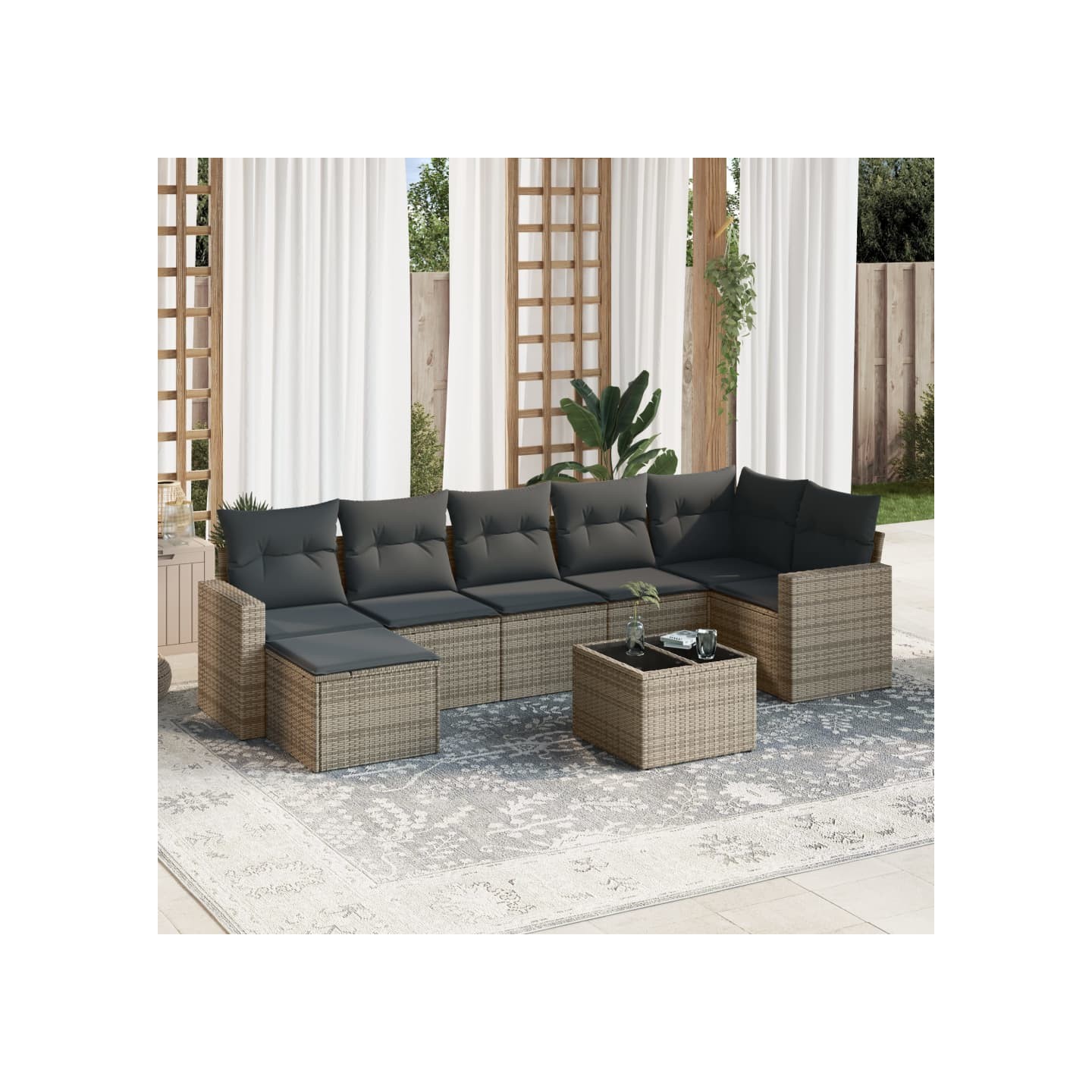 Salon de jardin 8 pcs avec coussins gris résine tressée