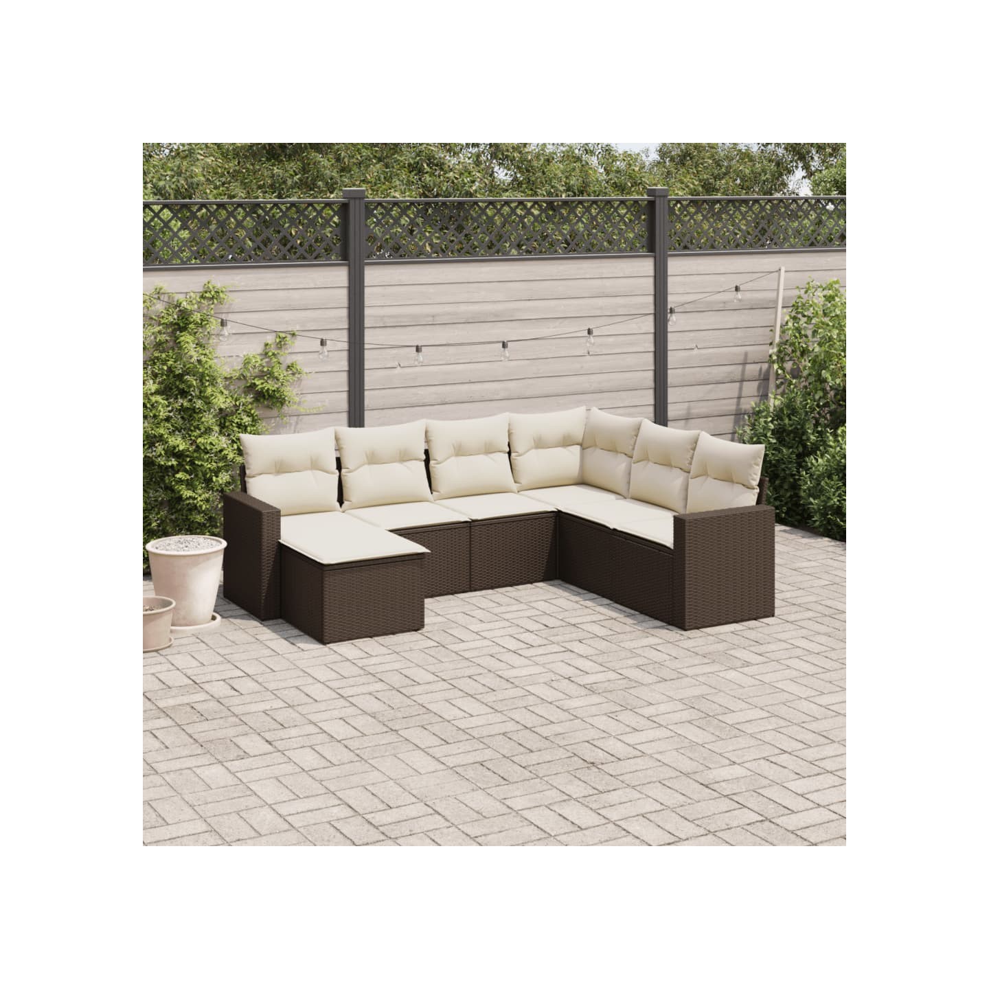 Salon de jardin avec coussins 7 pcs marron résine tressée