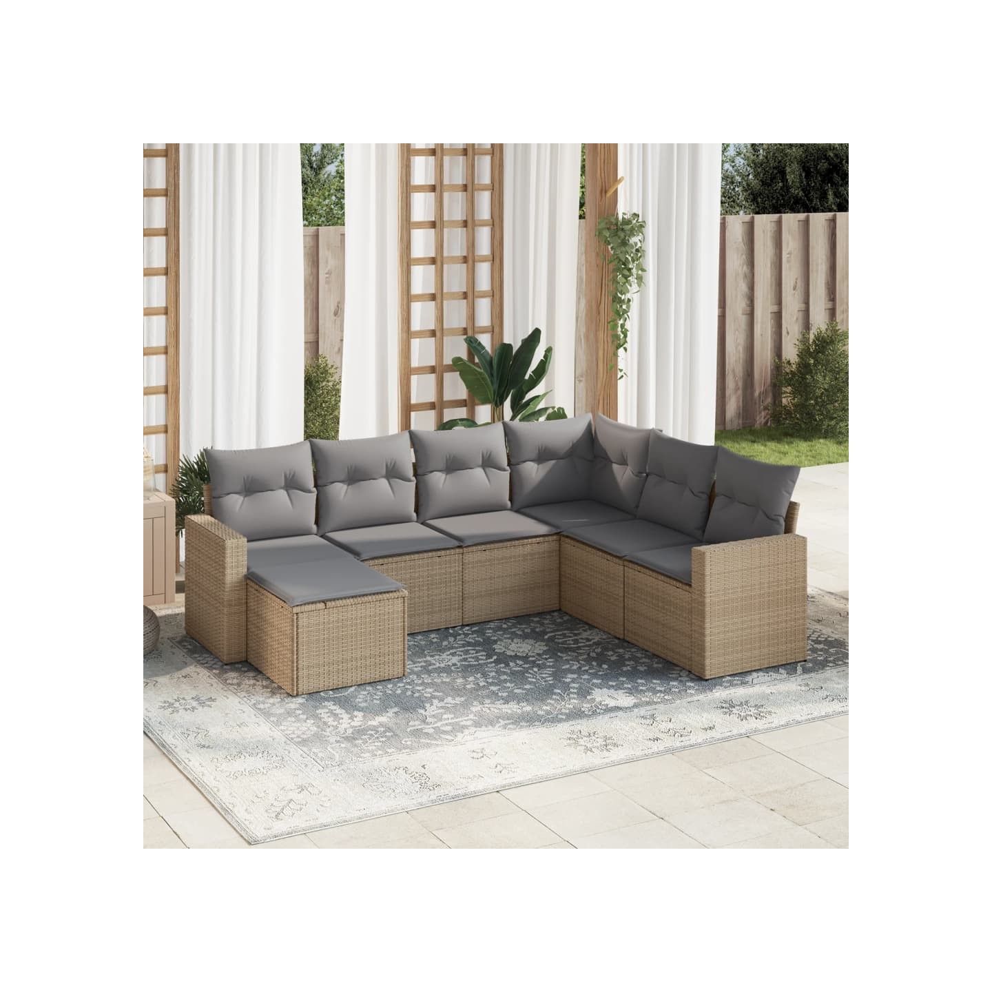 Salon de jardin avec coussins 7 pcs beige résine tressée
