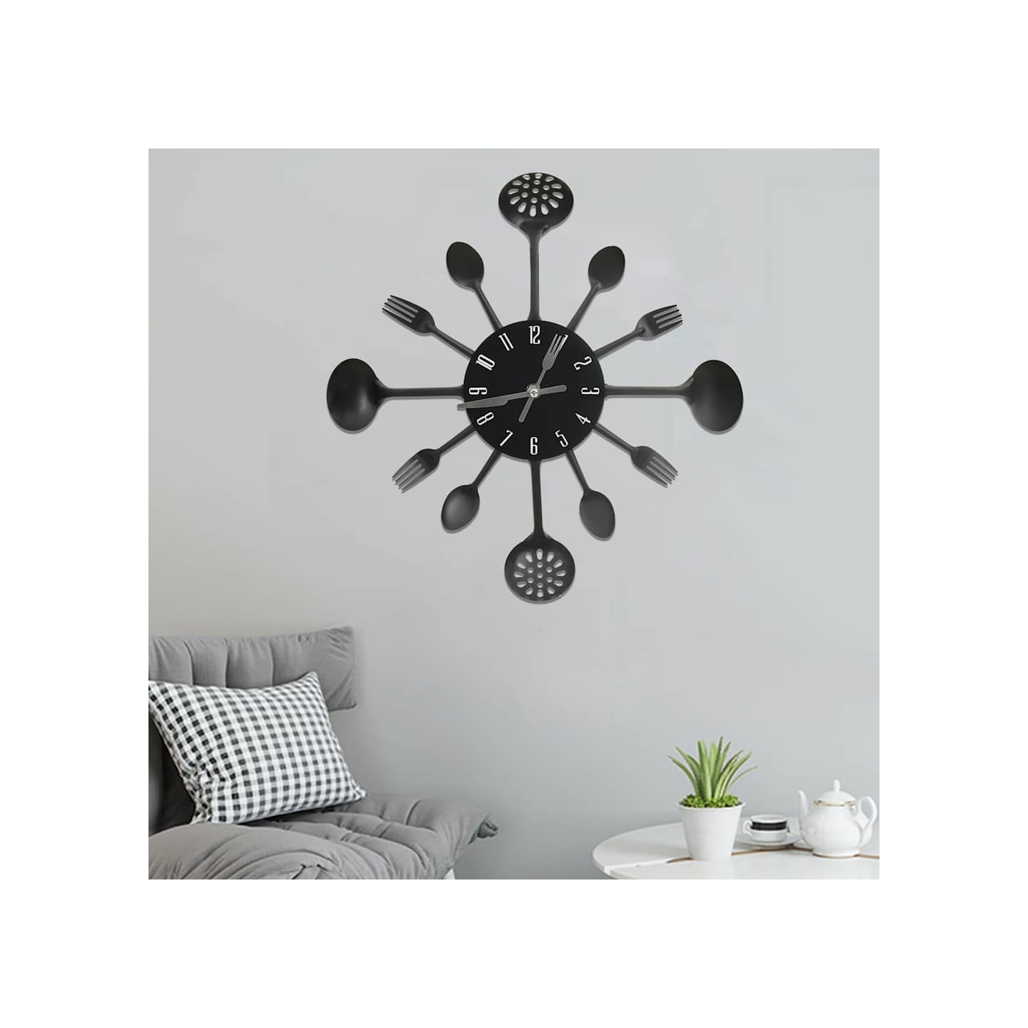 Horloge murale et cuillère avec fourchette Noir 40 cm Aluminium