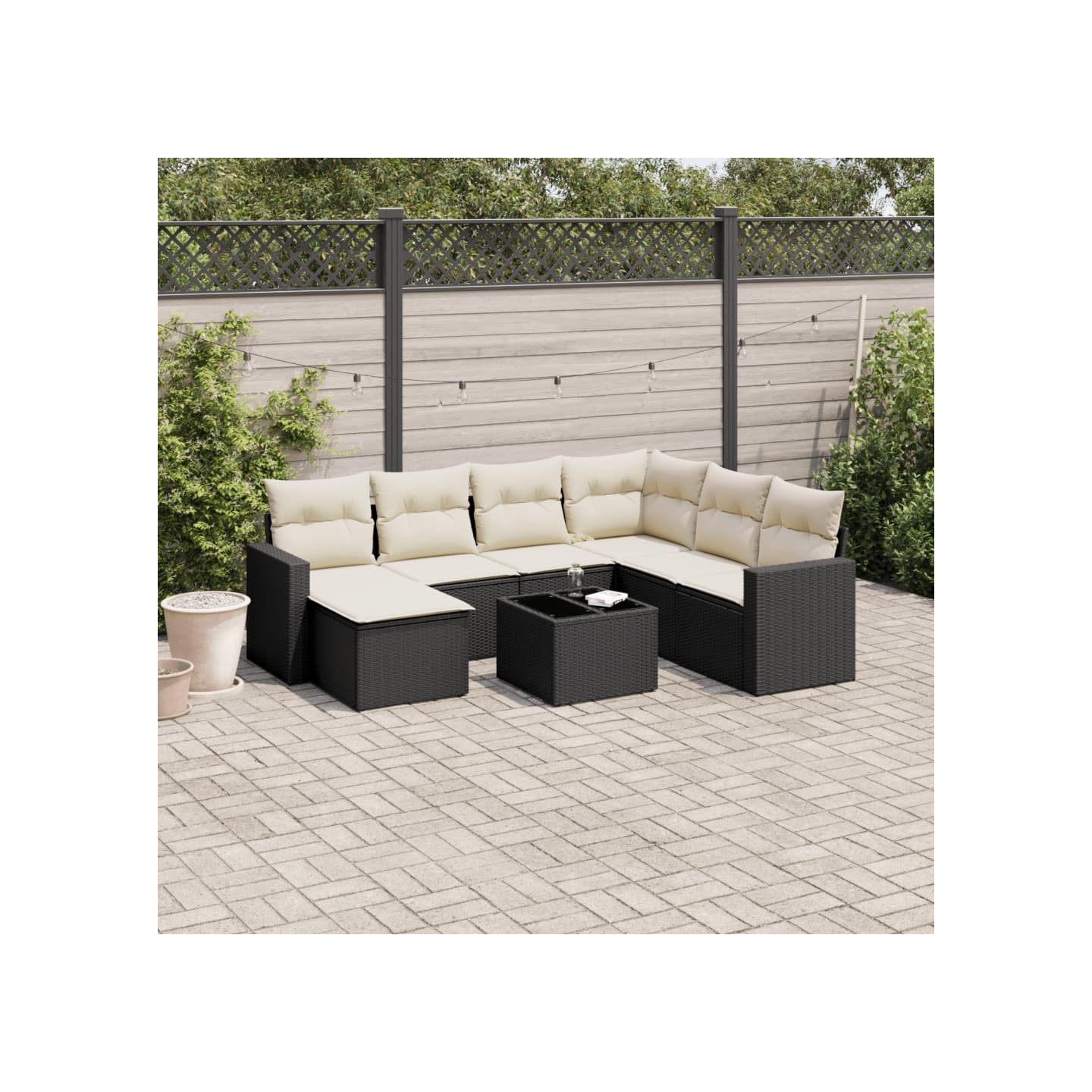 Salon de jardin 8 pcs avec coussins noir résine tressée