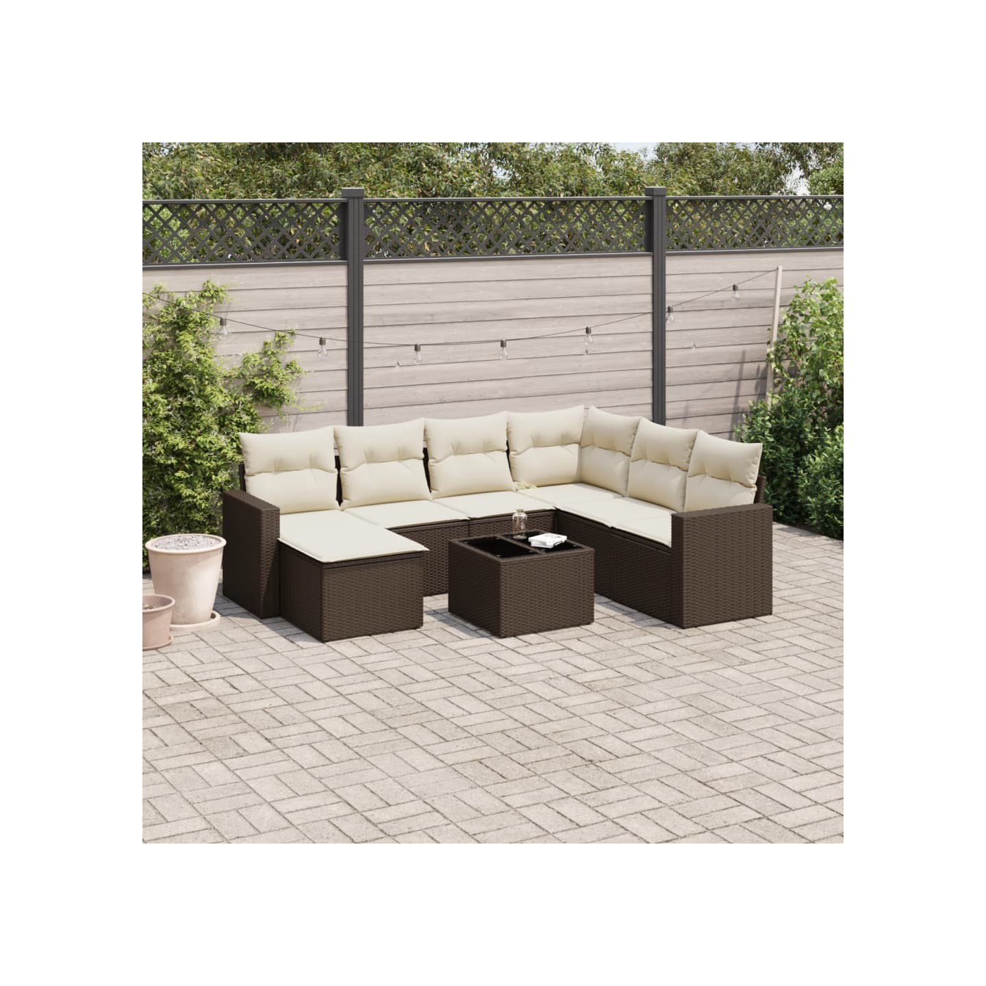 Salon de jardin 8 pcs avec coussins marron résine tressée