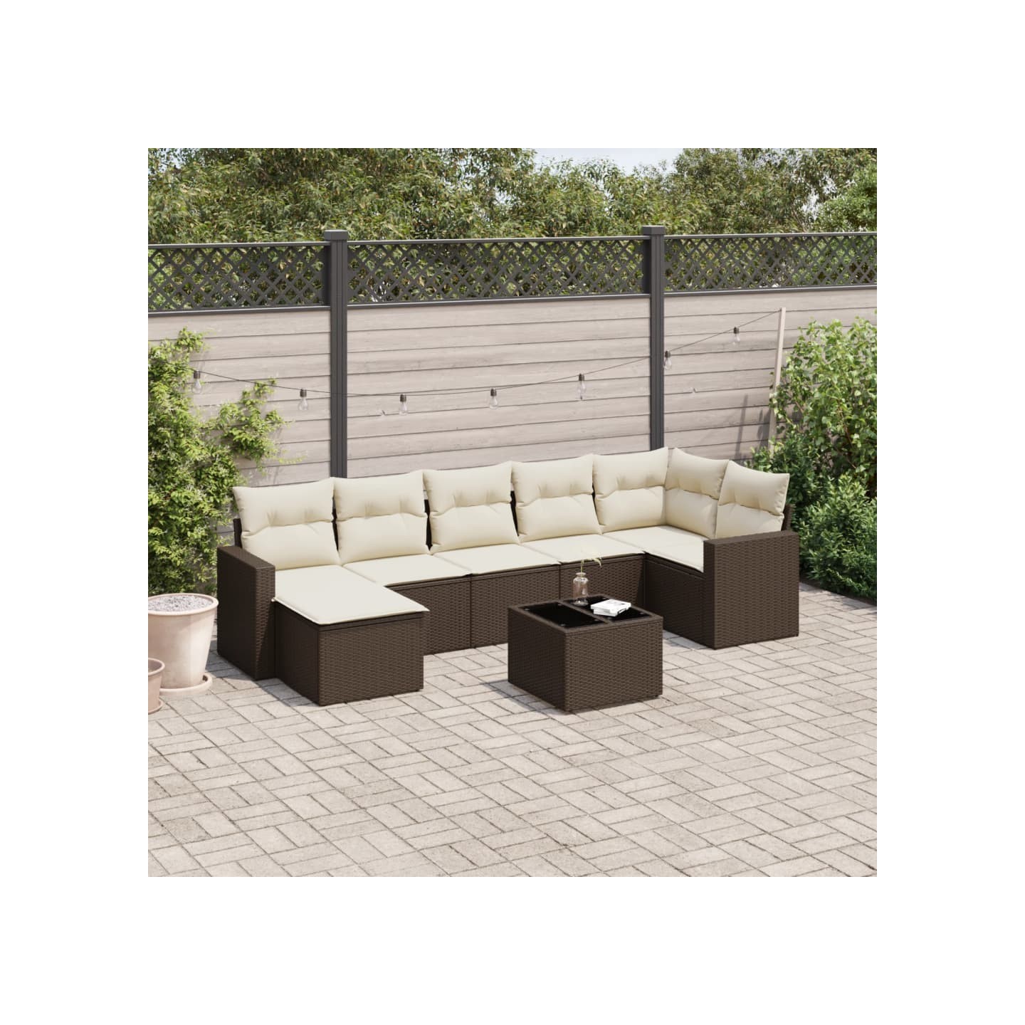 Salon de jardin 8 pcs avec coussins marron résine tressée