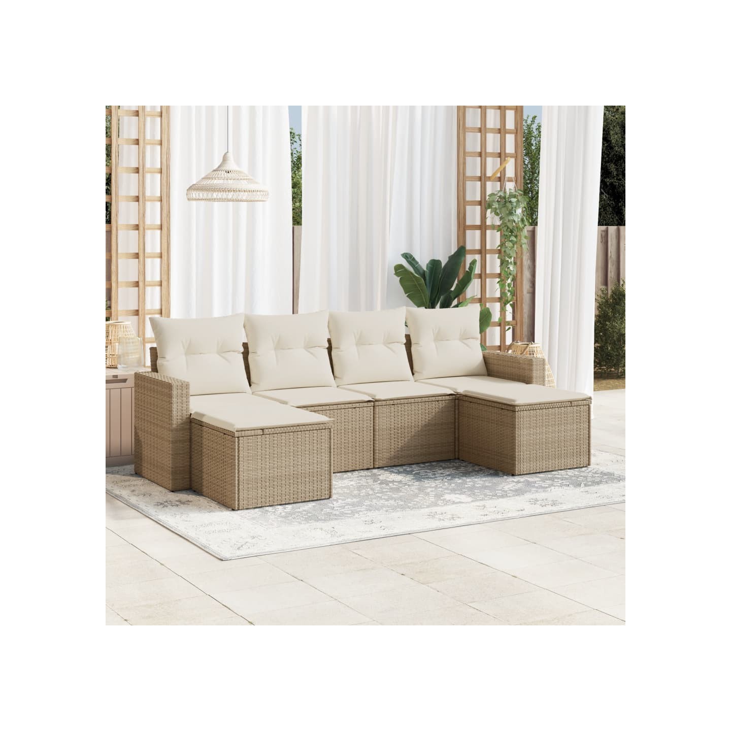 Salon de jardin avec coussins 6 pcs beige résine tressée