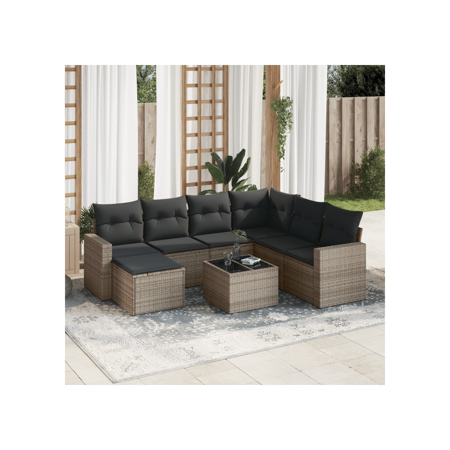 Salon de jardin 8 pcs avec coussins gris résine tressée