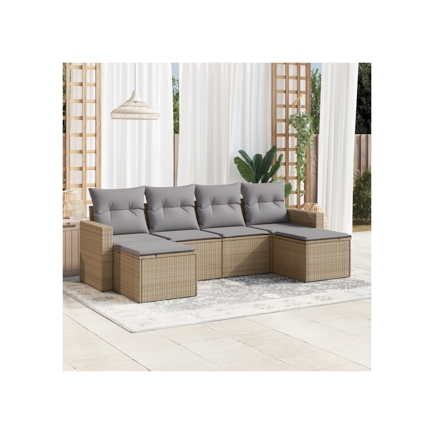 Salon de jardin avec coussins 6 pcs beige résine tressée
