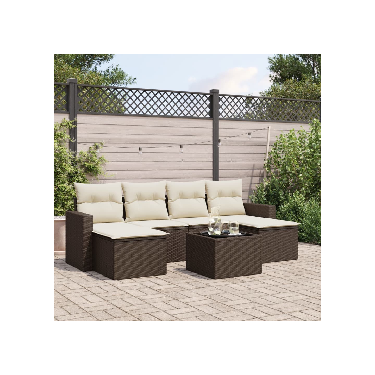 Salon de jardin avec coussins 7 pcs marron résine tressée