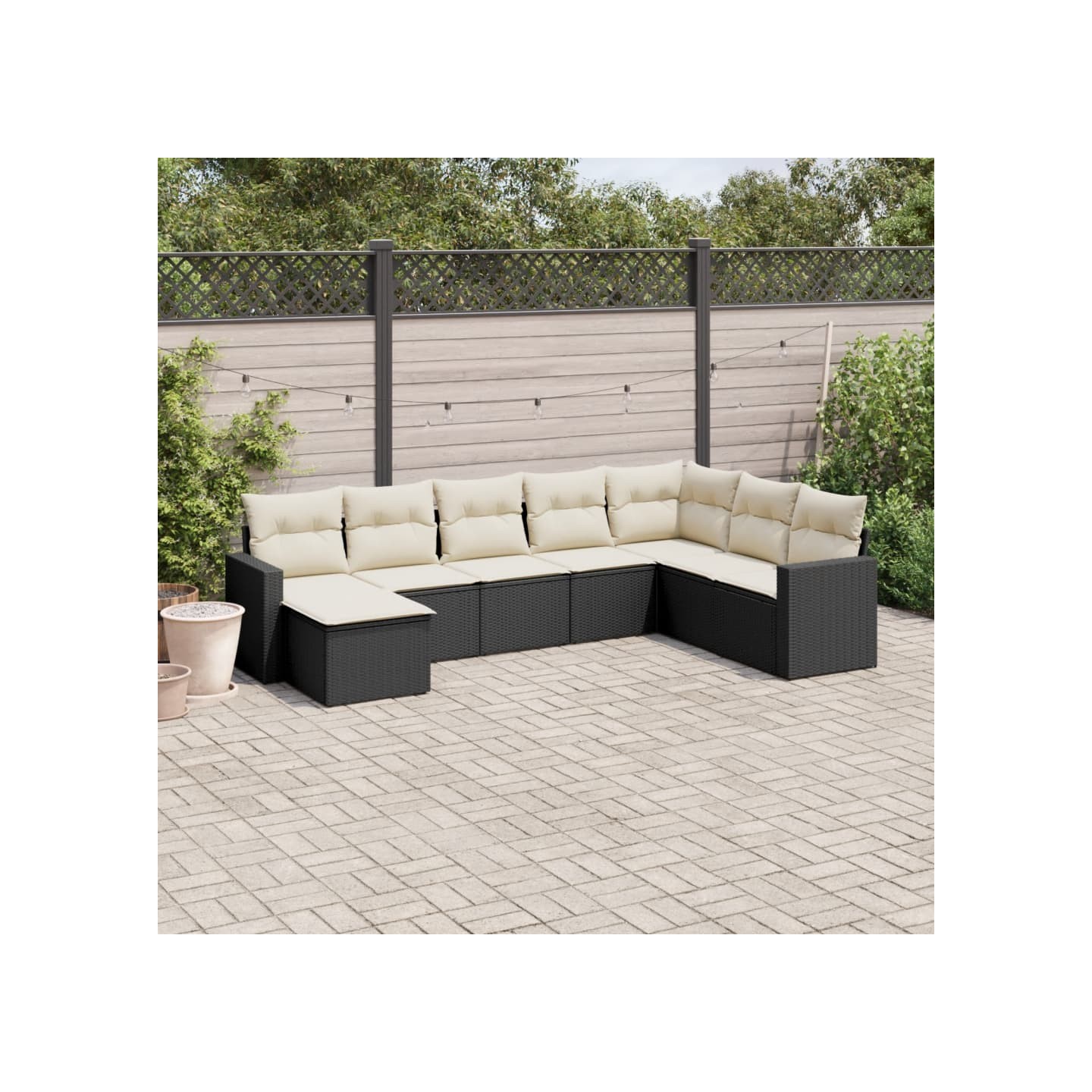 Salon de jardin 8 pcs avec coussins noir résine tressée