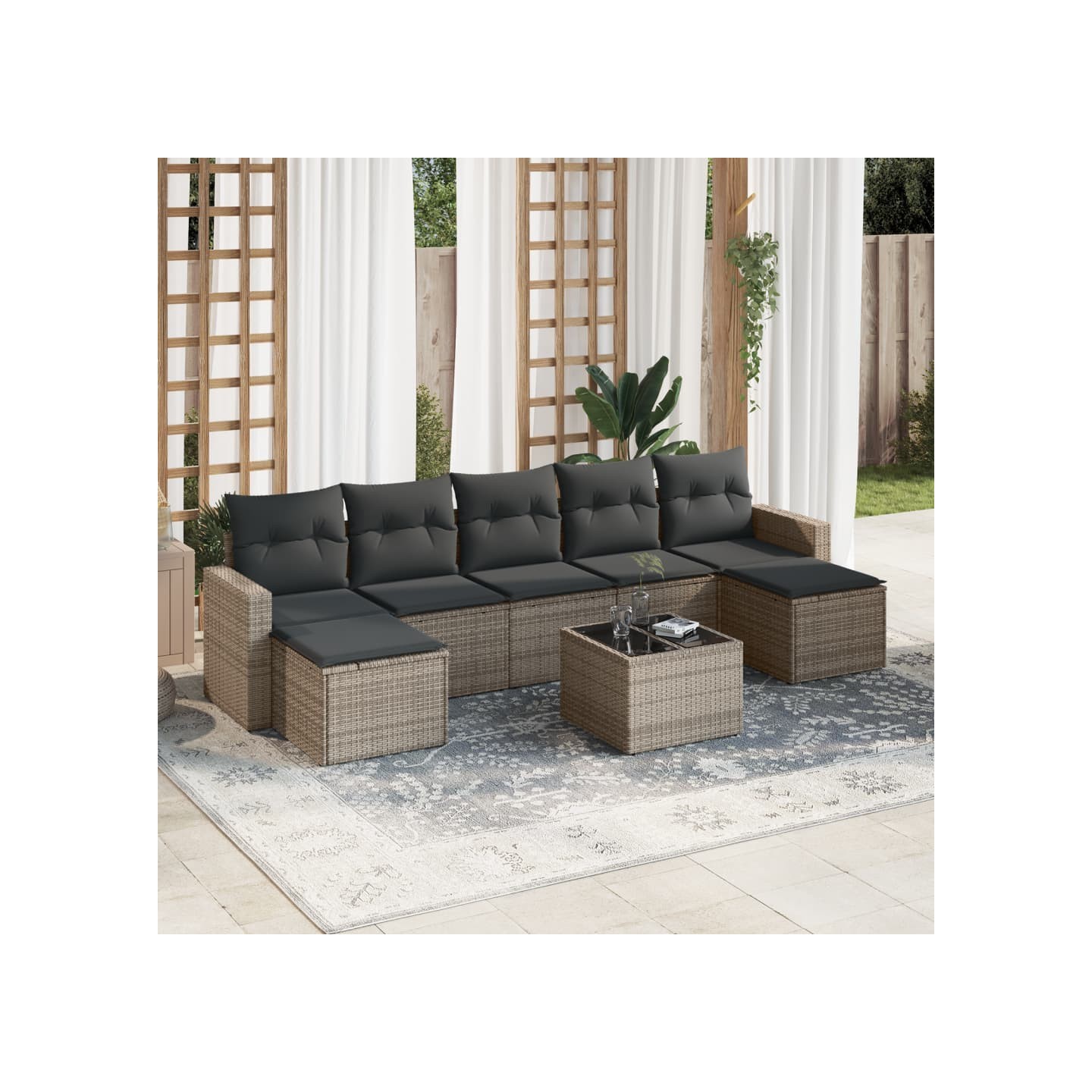 Salon de jardin 8 pcs avec coussins gris résine tressée