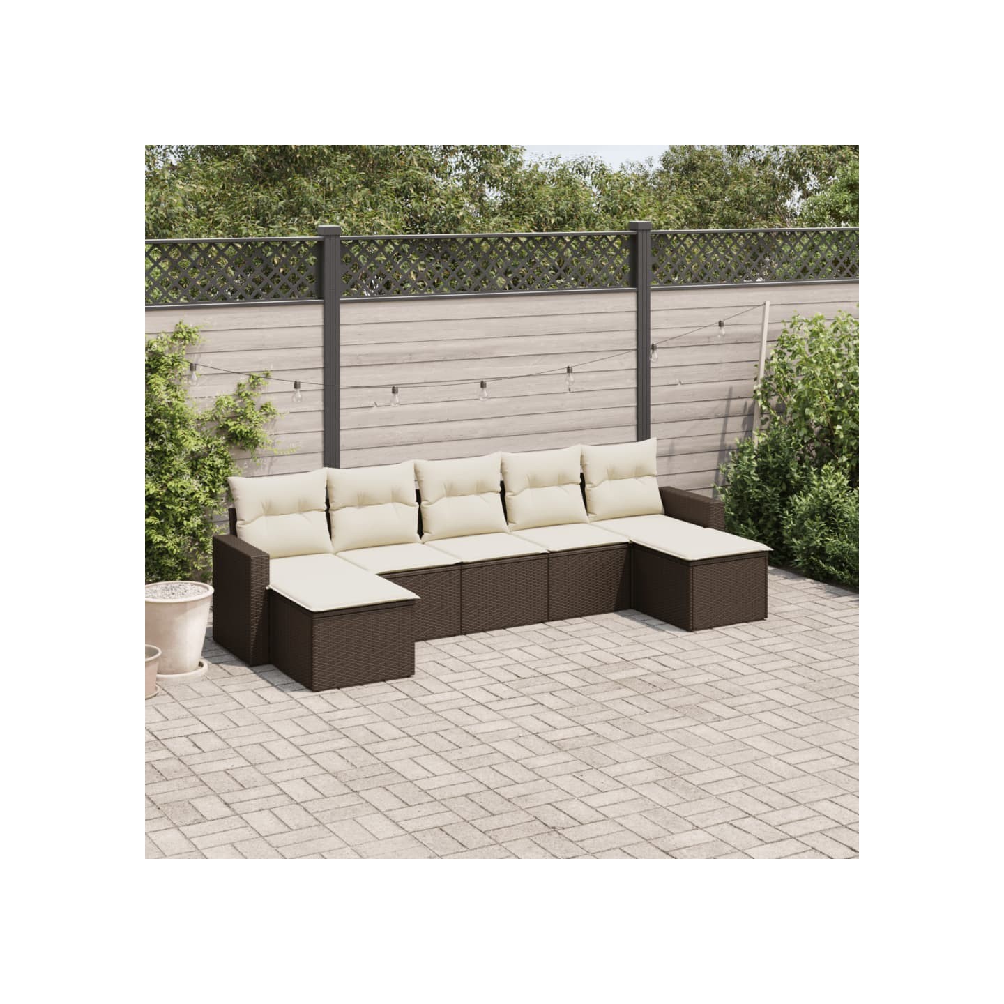 Salon de jardin avec coussins 7 pcs marron résine tressée
