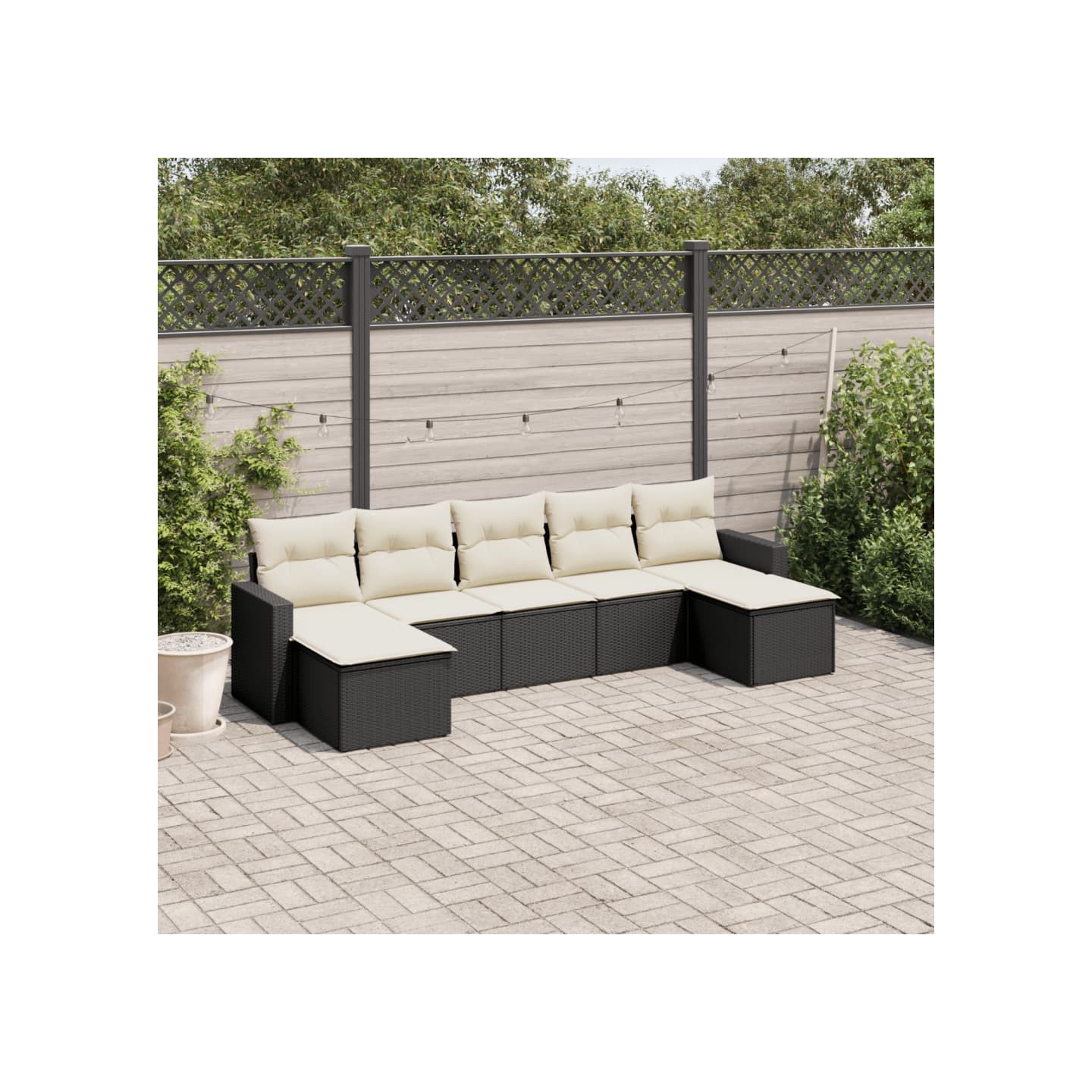 Salon de jardin 7 pcs avec coussins noir résine tressée