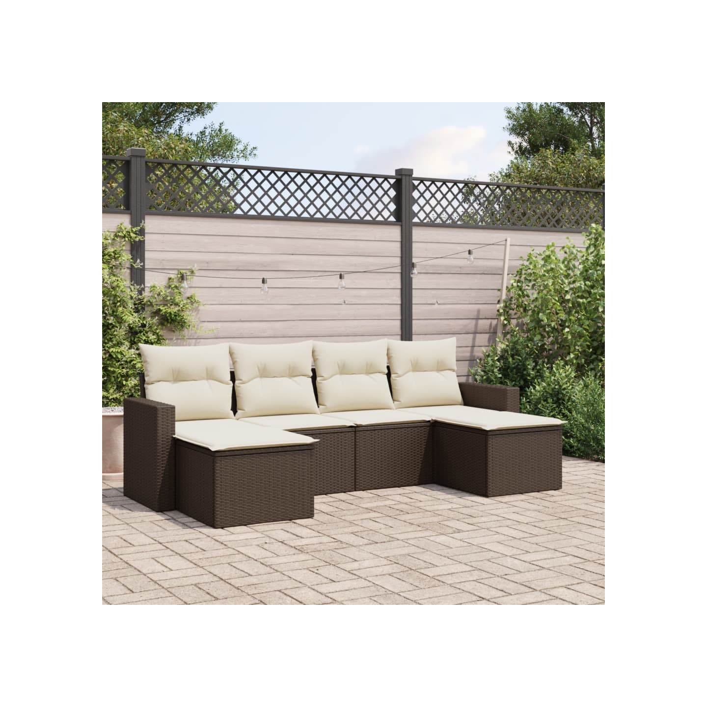 Salon de jardin avec coussins 6 pcs marron résine tressée