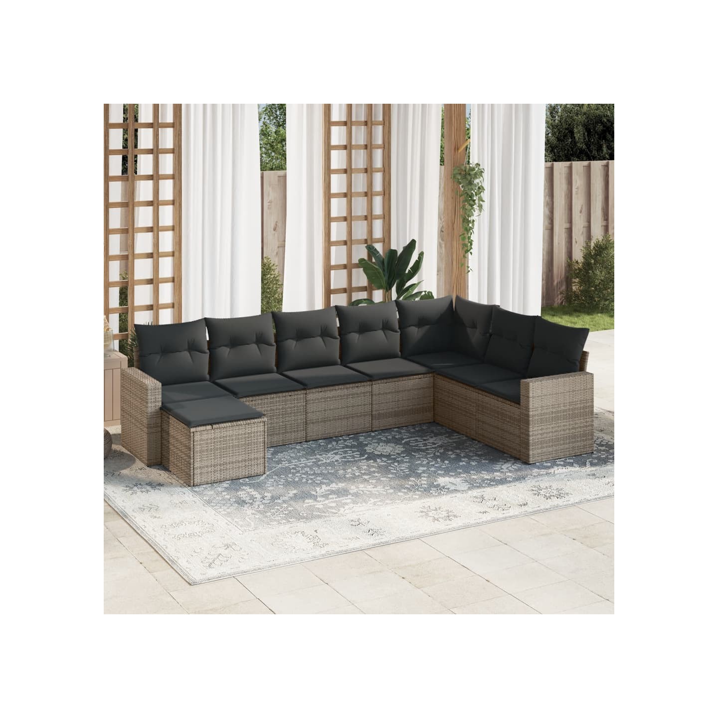 Salon de jardin 8 pcs avec coussins gris résine tressée