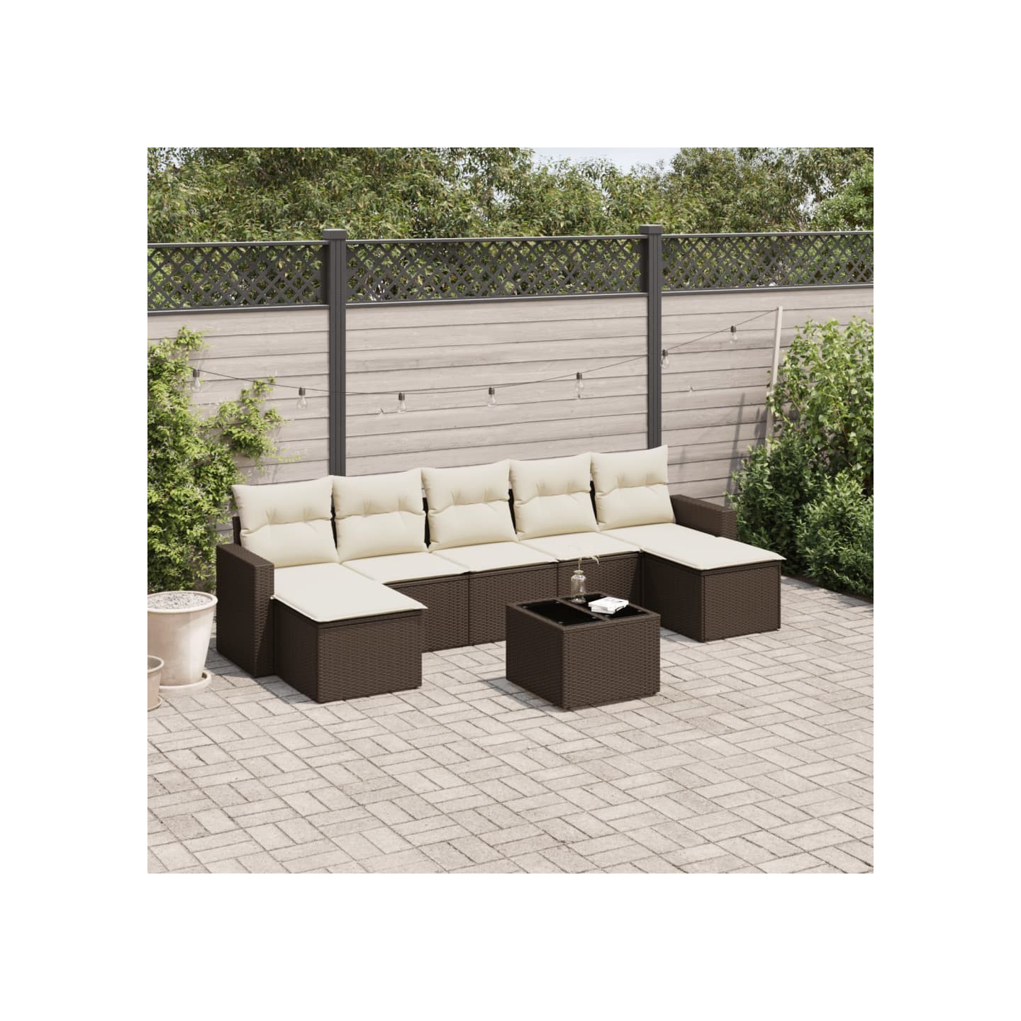 Salon de jardin 8 pcs avec coussins marron résine tressée