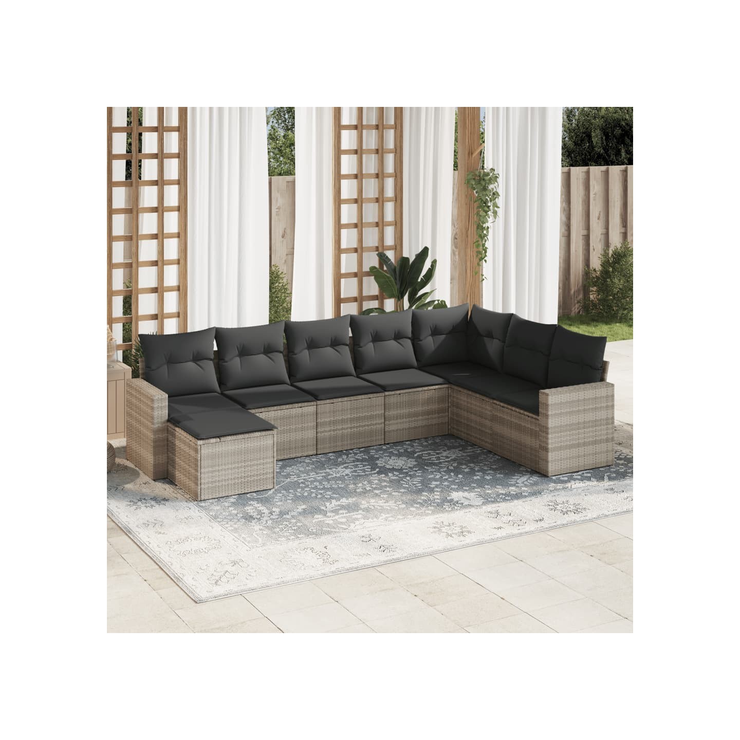 Salon de jardin 8 pcs avec coussins gris clair résine tressée