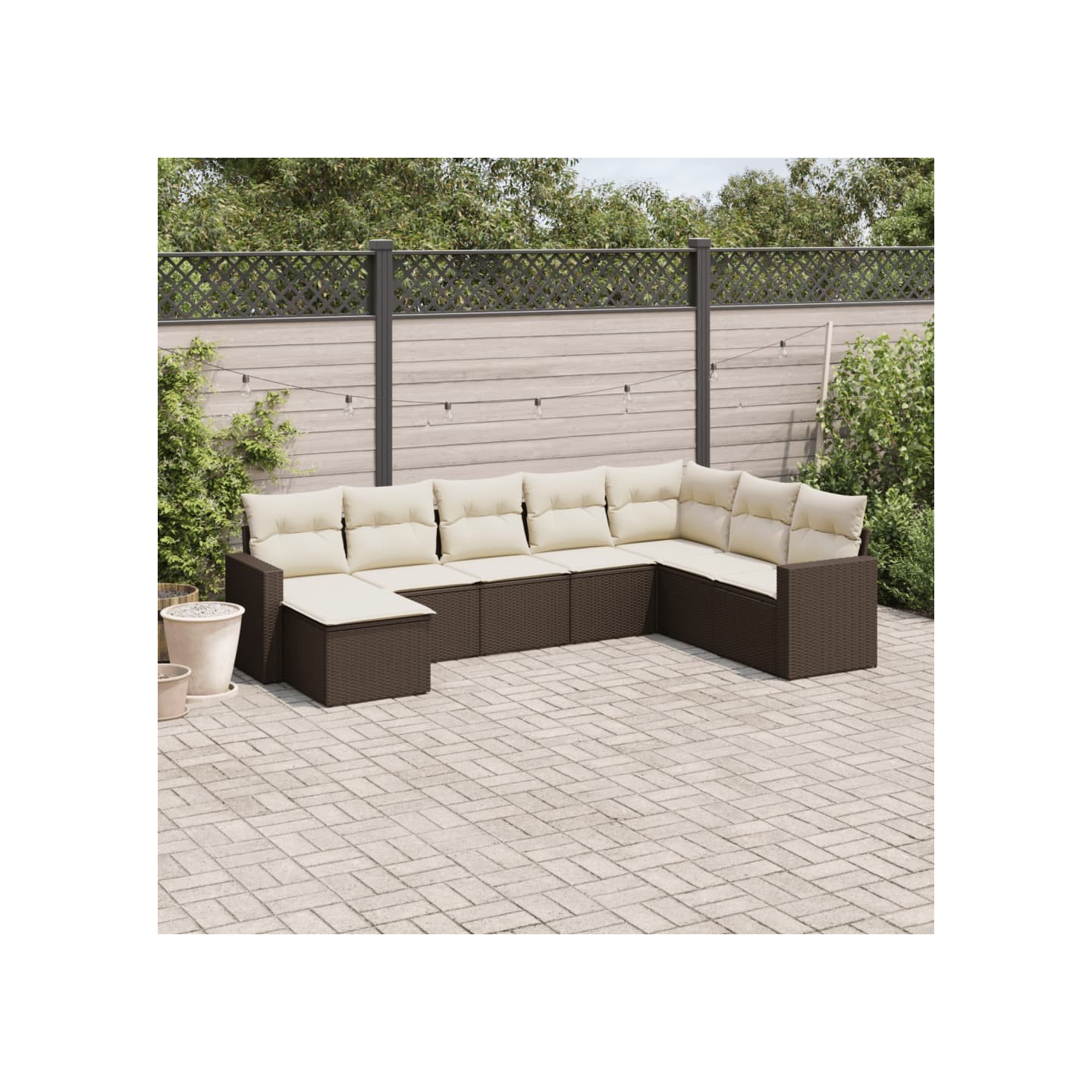 Salon de jardin 8 pcs avec coussins marron résine tressée
