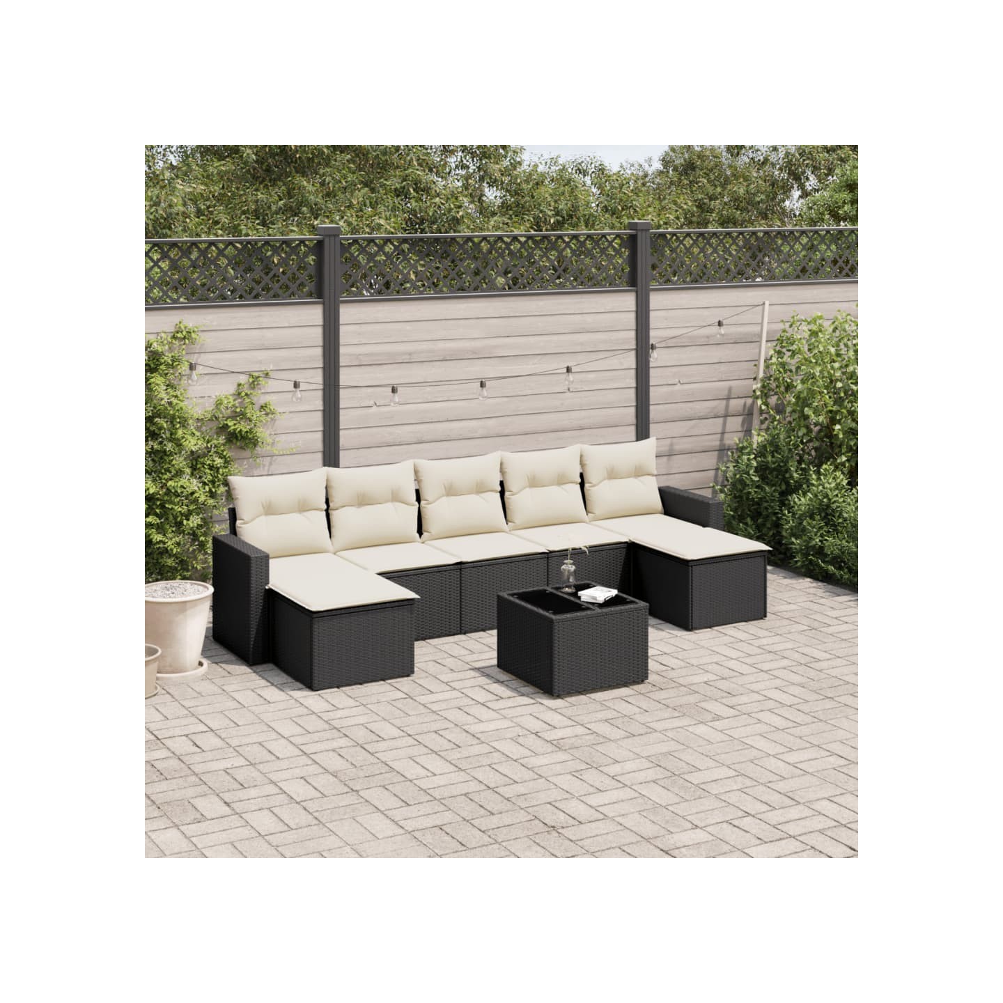 Salon de jardin 8 pcs avec coussins noir résine tressée