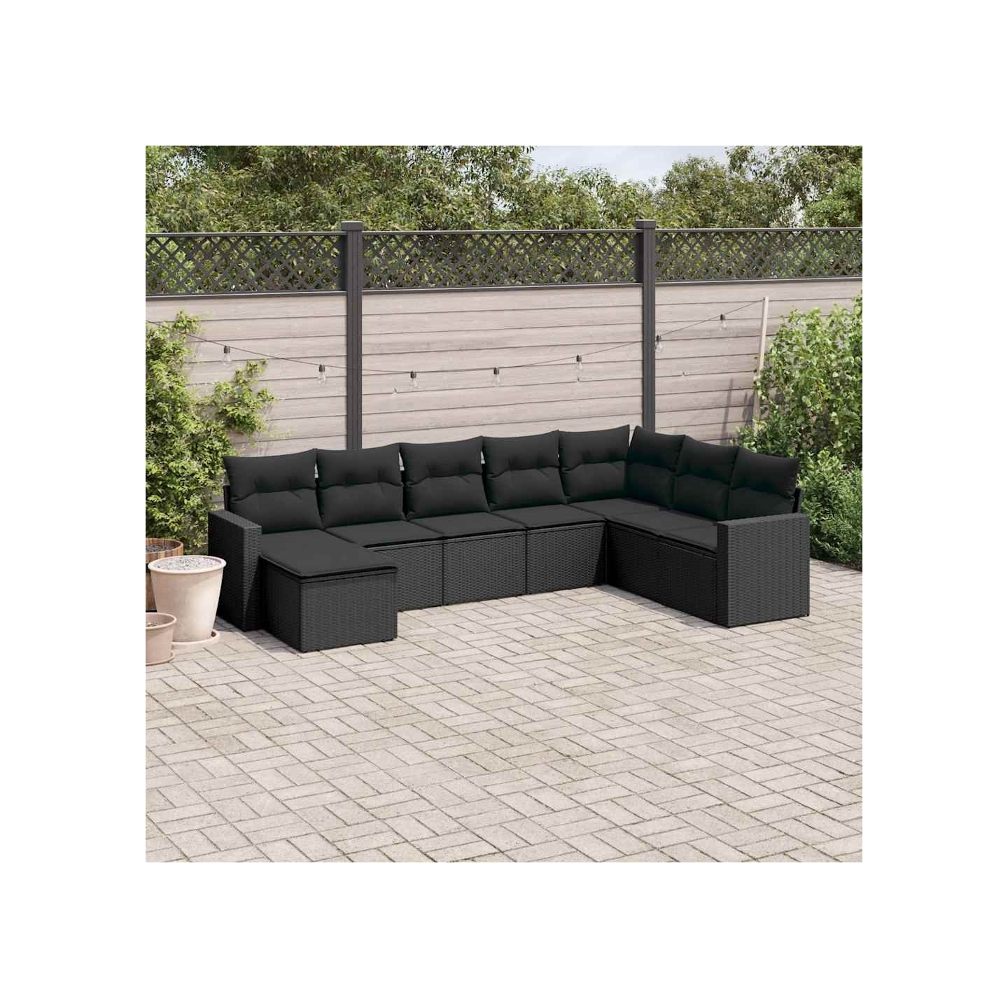 Salon de jardin 8 pcs avec coussins noir résine tressée