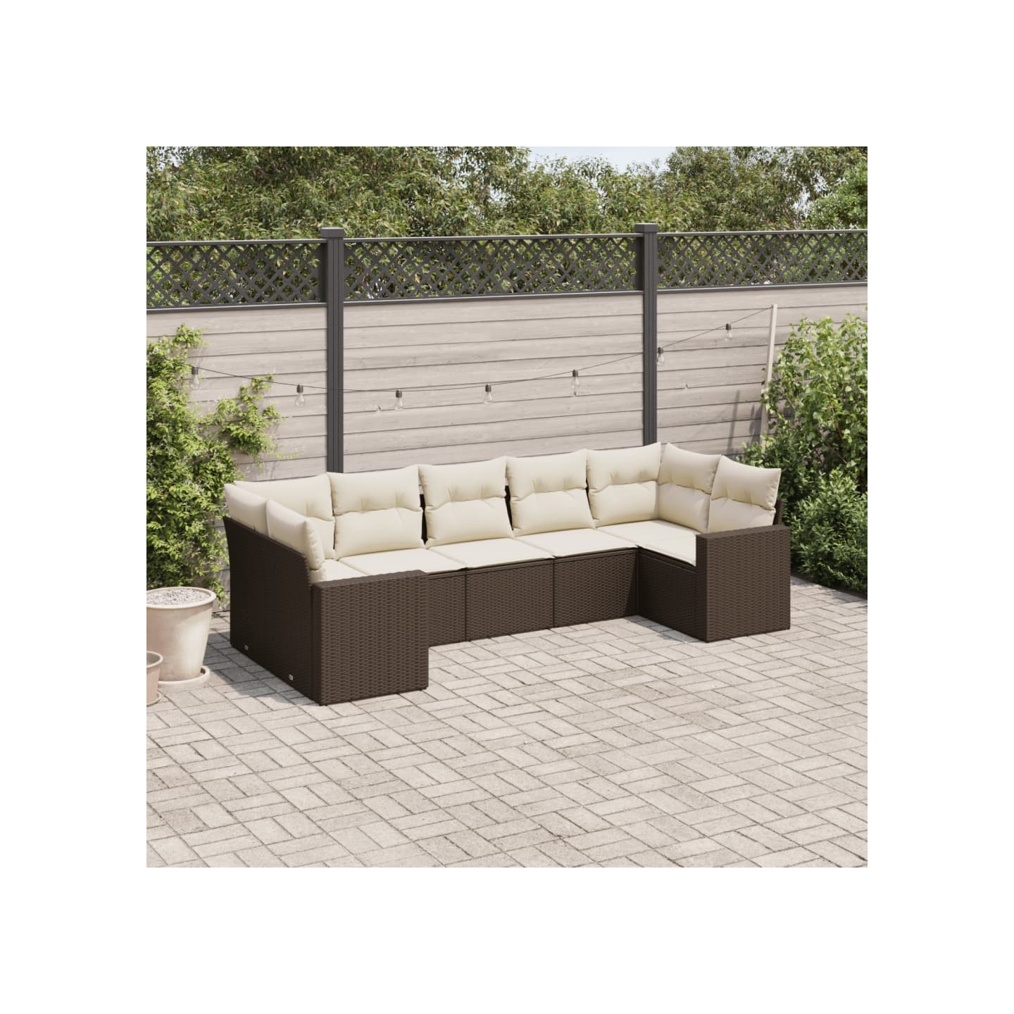 Salon de jardin avec coussins 7 pcs marron résine tressée
