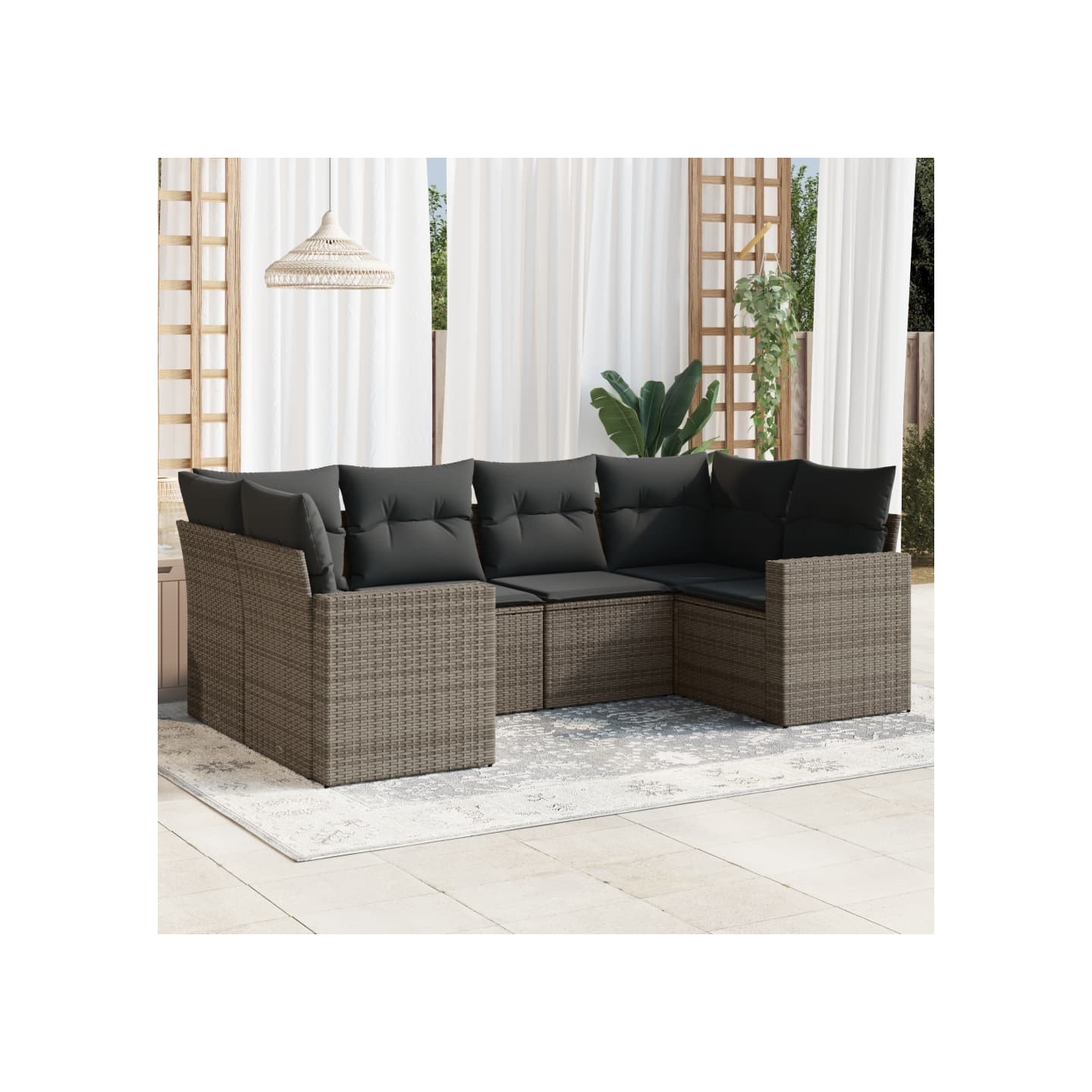 Salon de jardin 6 pcs avec coussins gris résine tressée