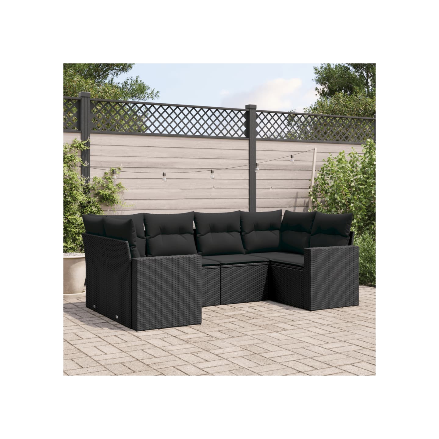 Salon de jardin 6 pcs avec coussins noir résine tressée