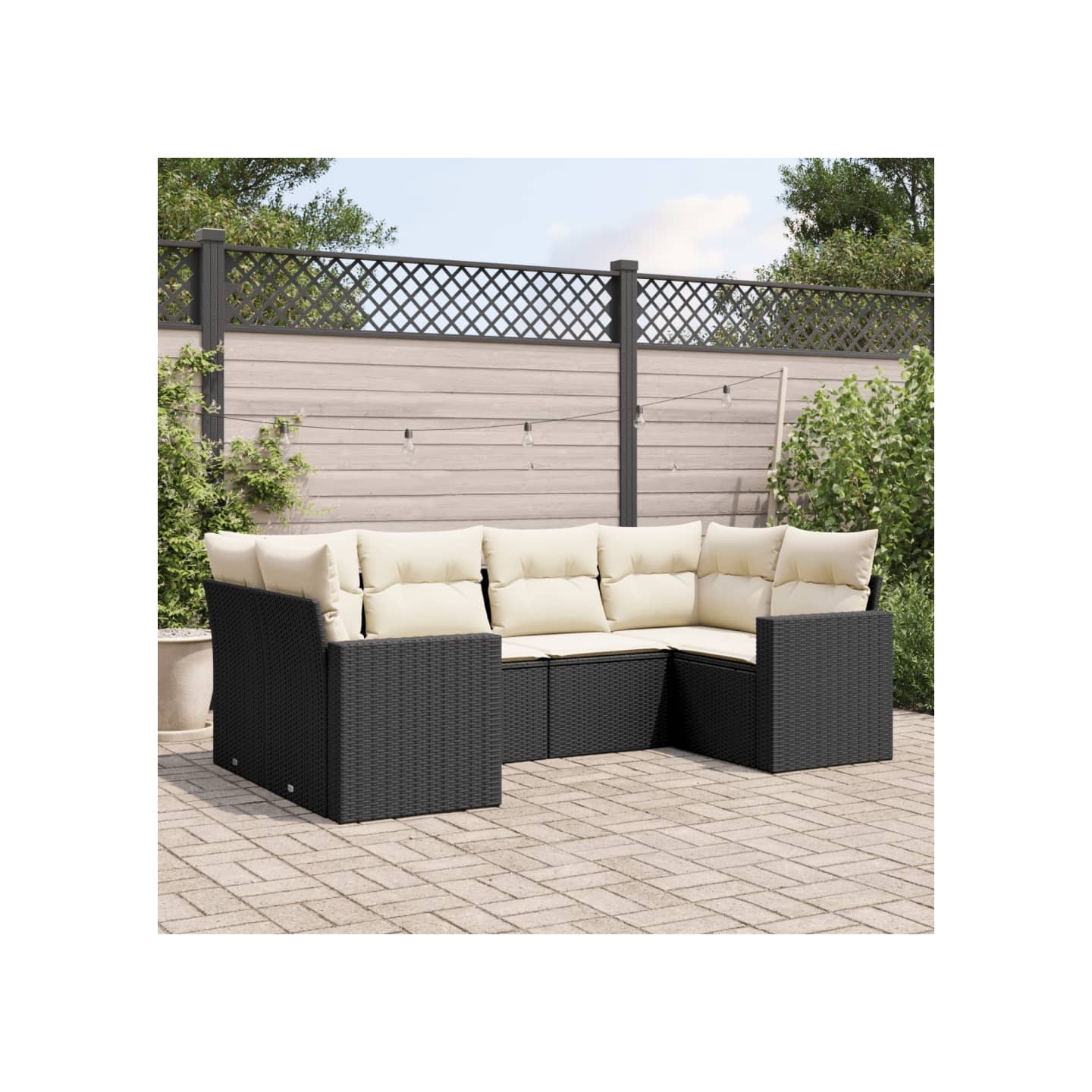 Salon de jardin 6 pcs avec coussins noir résine tressée