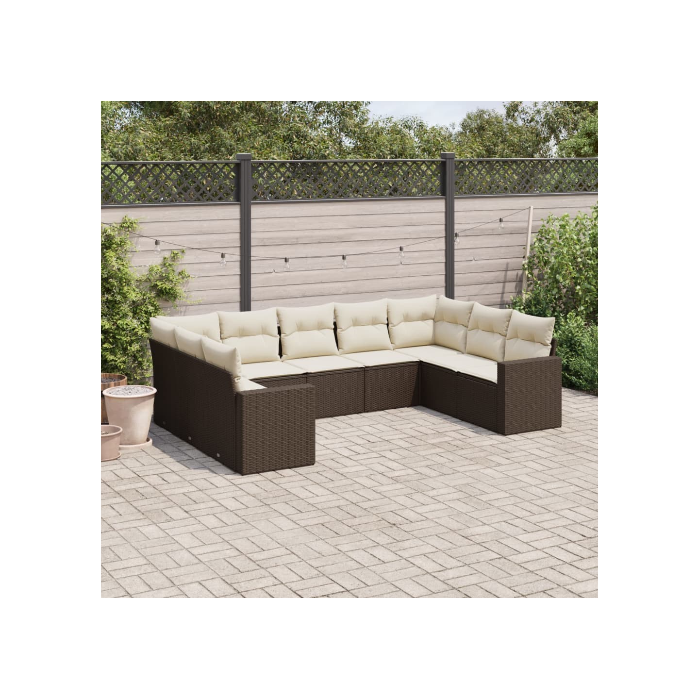 Salon de jardin avec coussins 9 pcs marron résine tressée