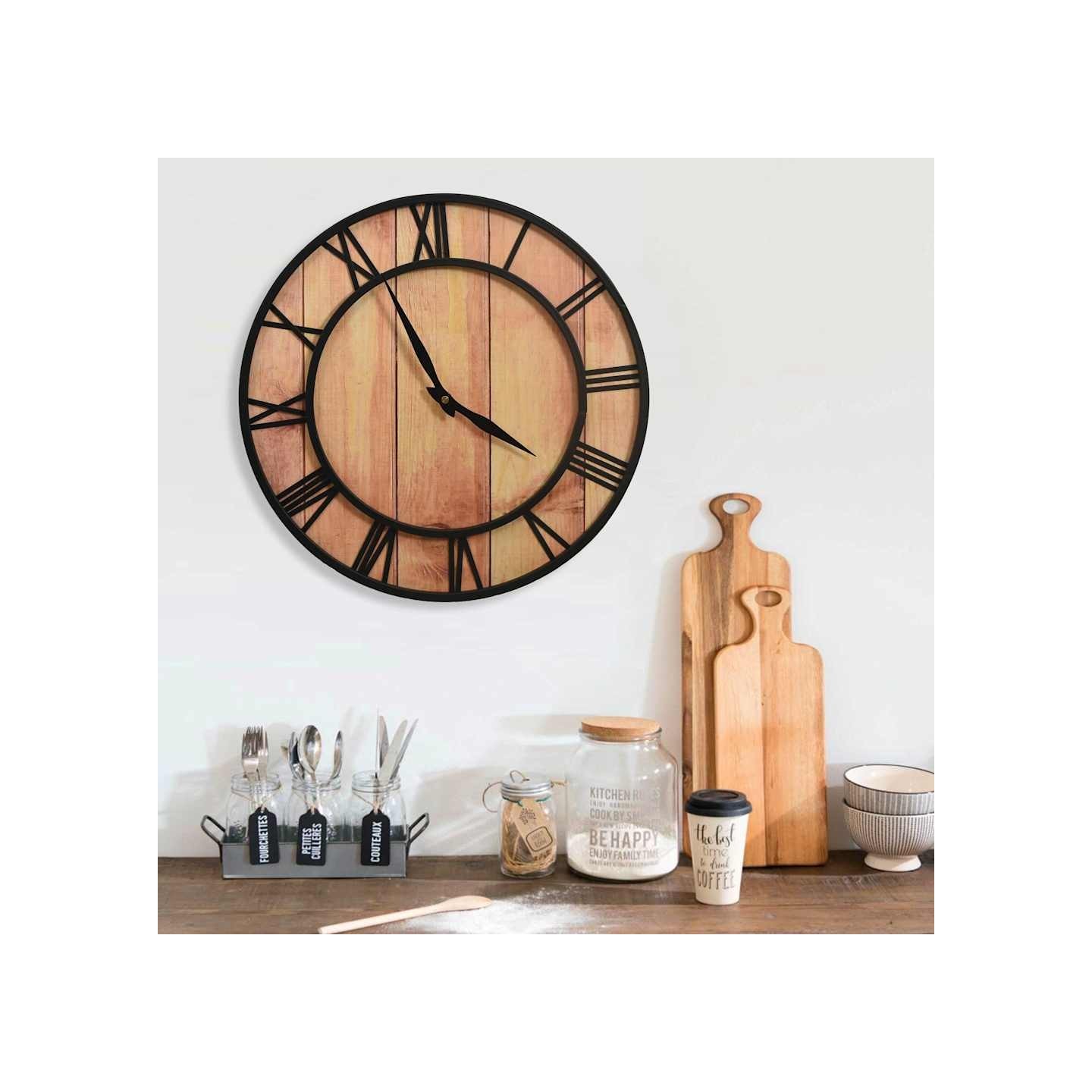 Horloge murale 39 cm Marron et noir MDF et fer