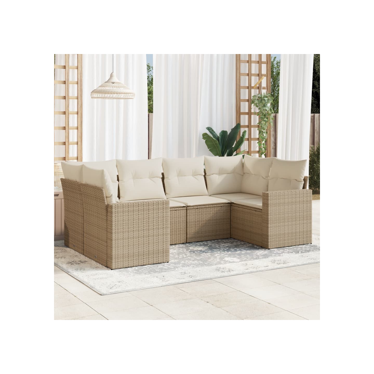 Salon de jardin avec coussins 6 pcs beige résine tressée