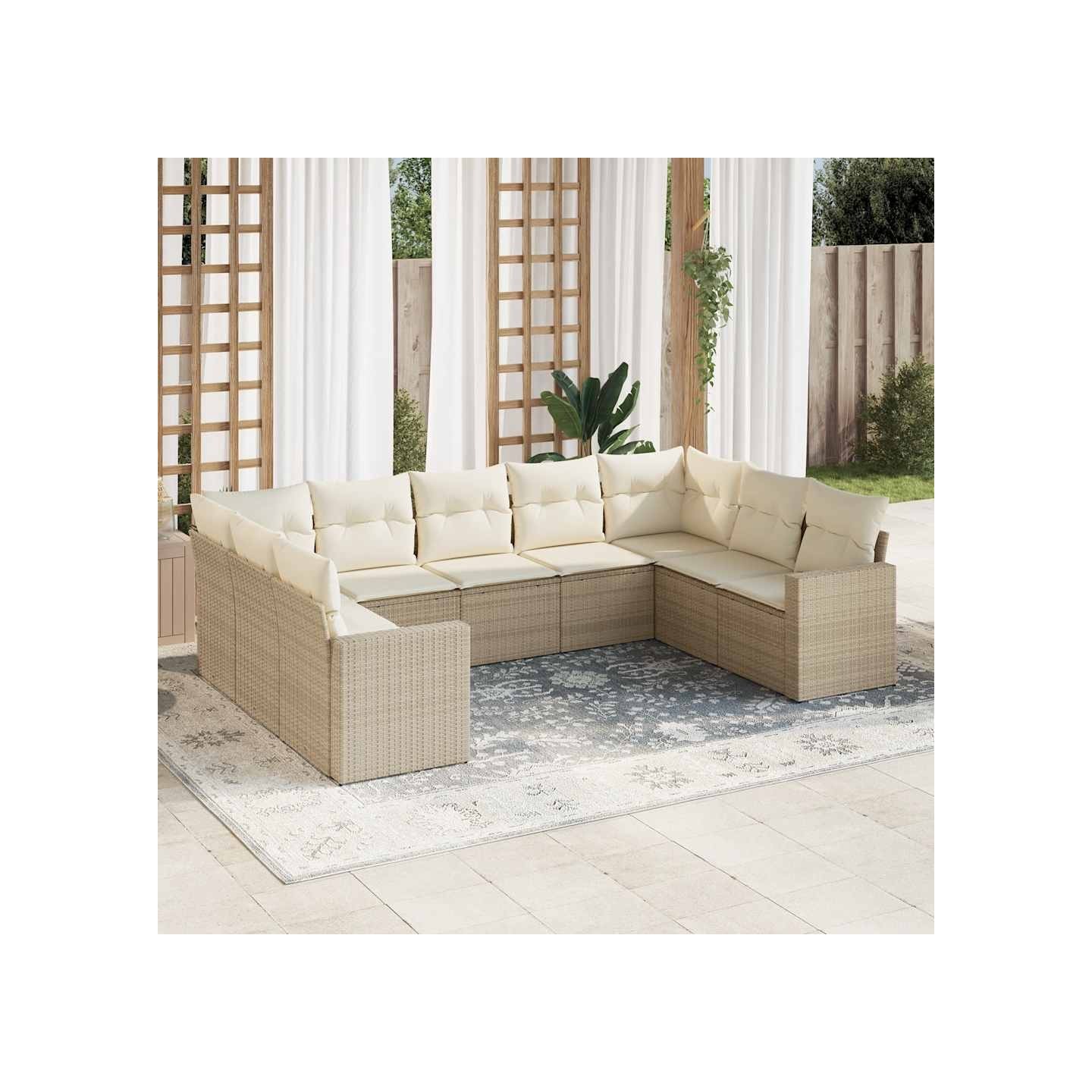 Salon de jardin avec coussins 9 pcs beige résine tressée