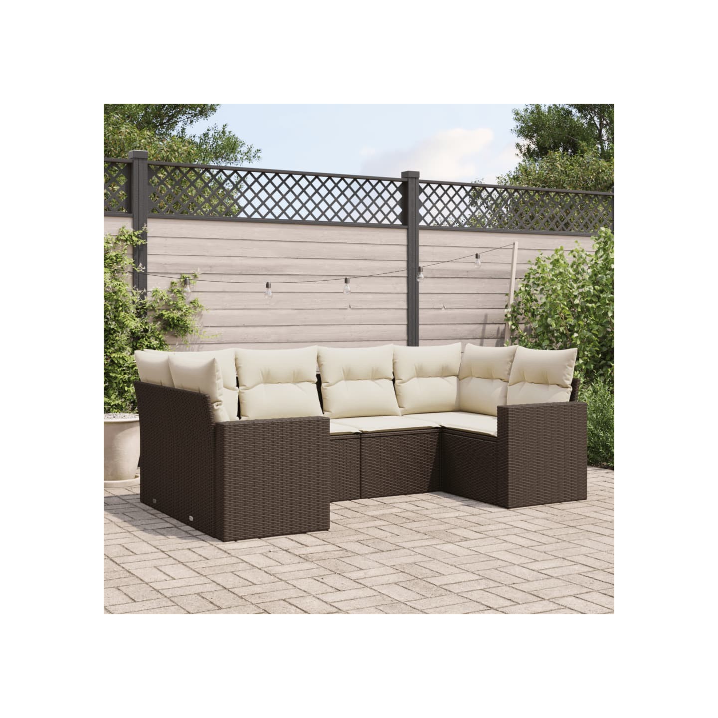 Salon de jardin avec coussins 6 pcs marron résine tressée