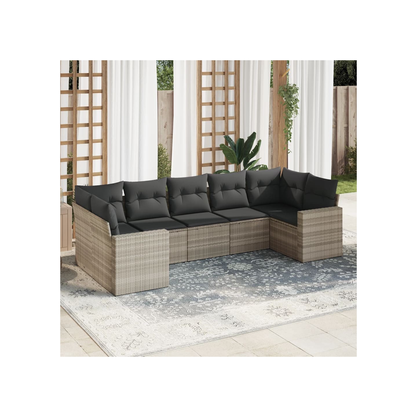 Salon de jardin avec coussins 7 pcs gris clair résine tressée