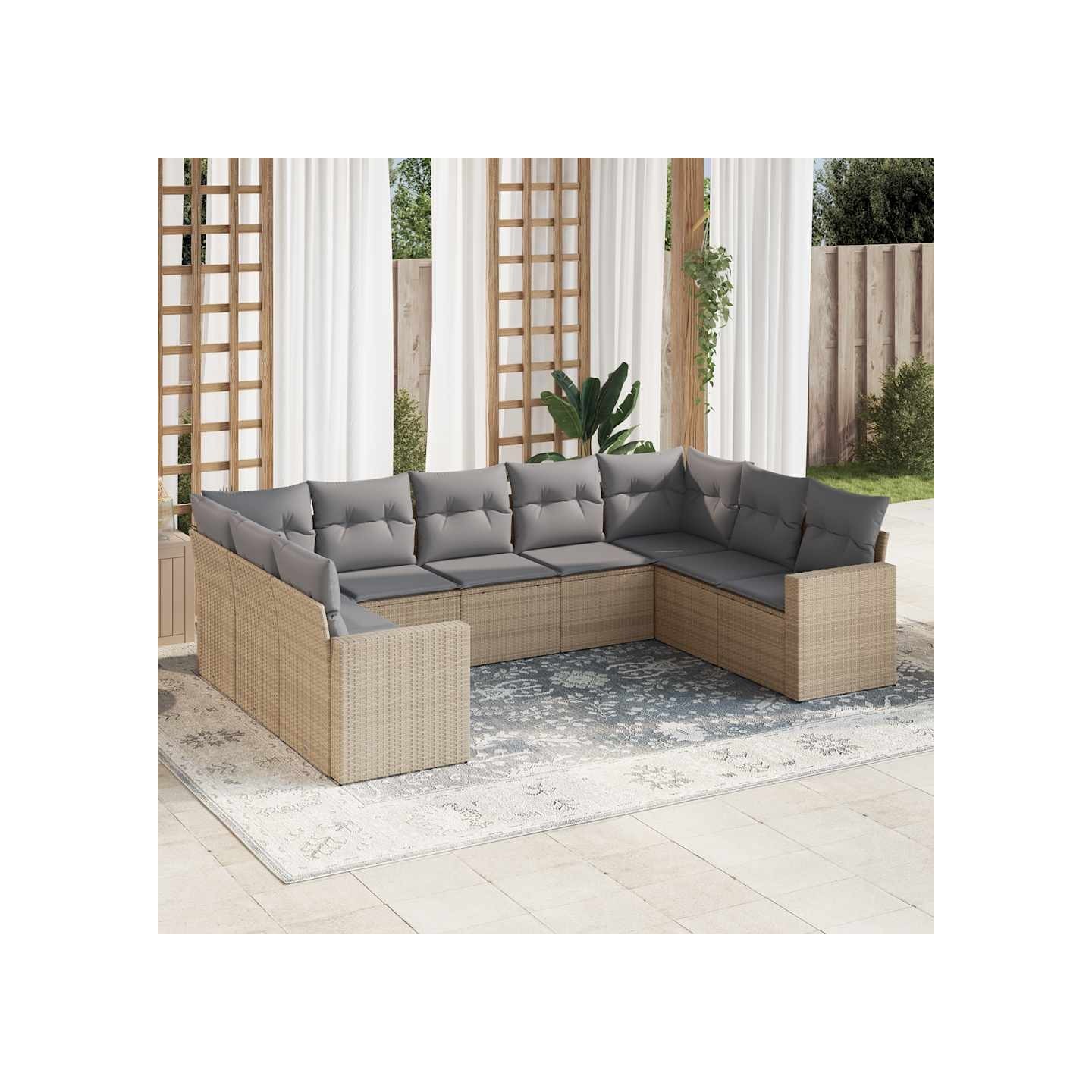 Salon de jardin avec coussins 9 pcs beige résine tressée