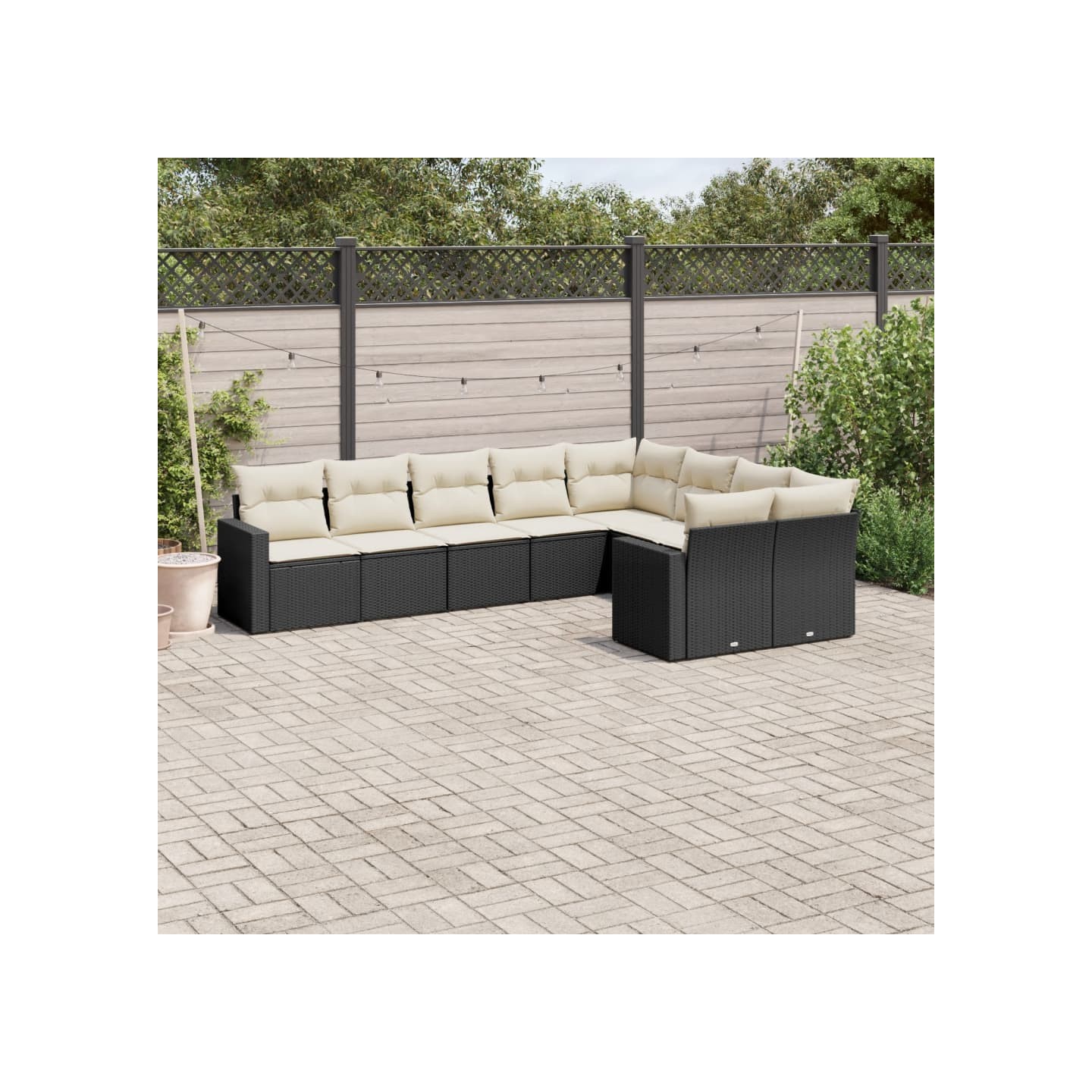 Salon de jardin 9 pcs avec coussins noir résine tressée