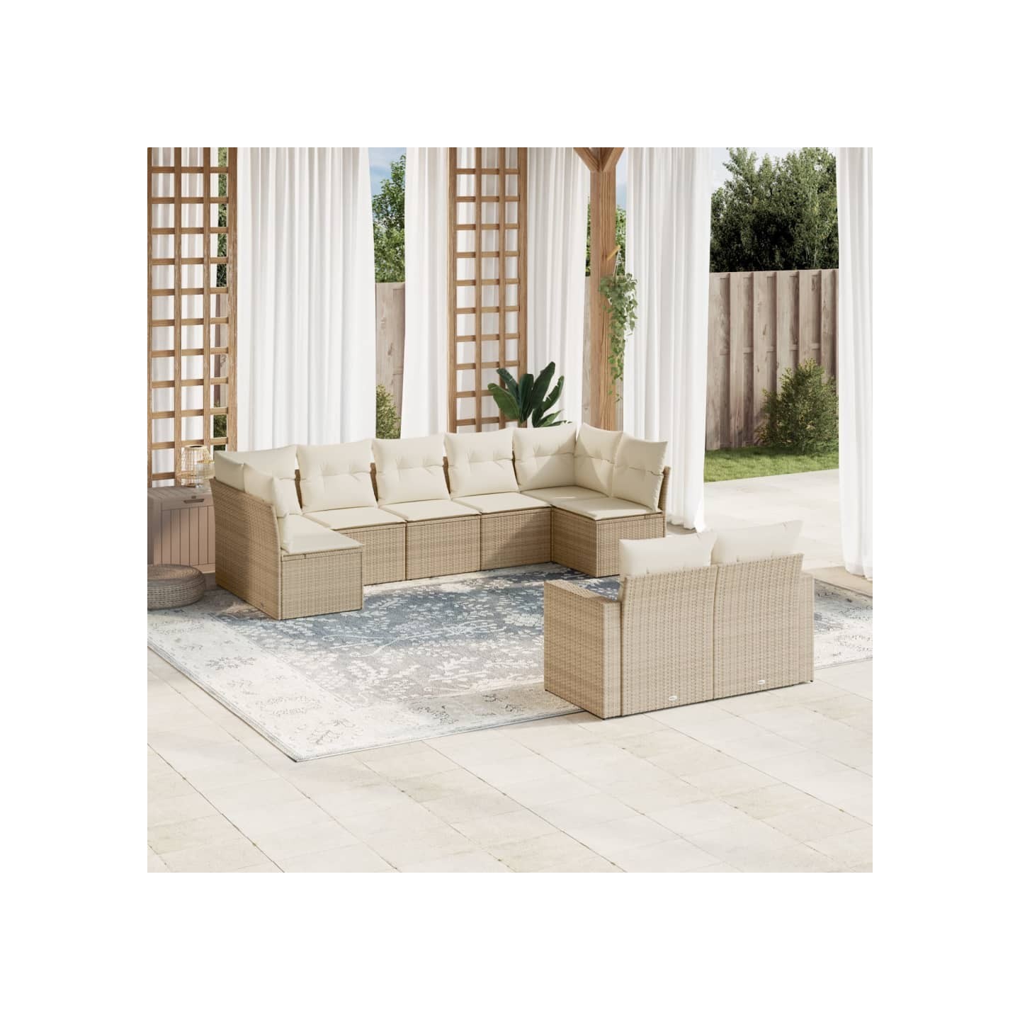 Salon de jardin avec coussins 9 pcs beige résine tressée
