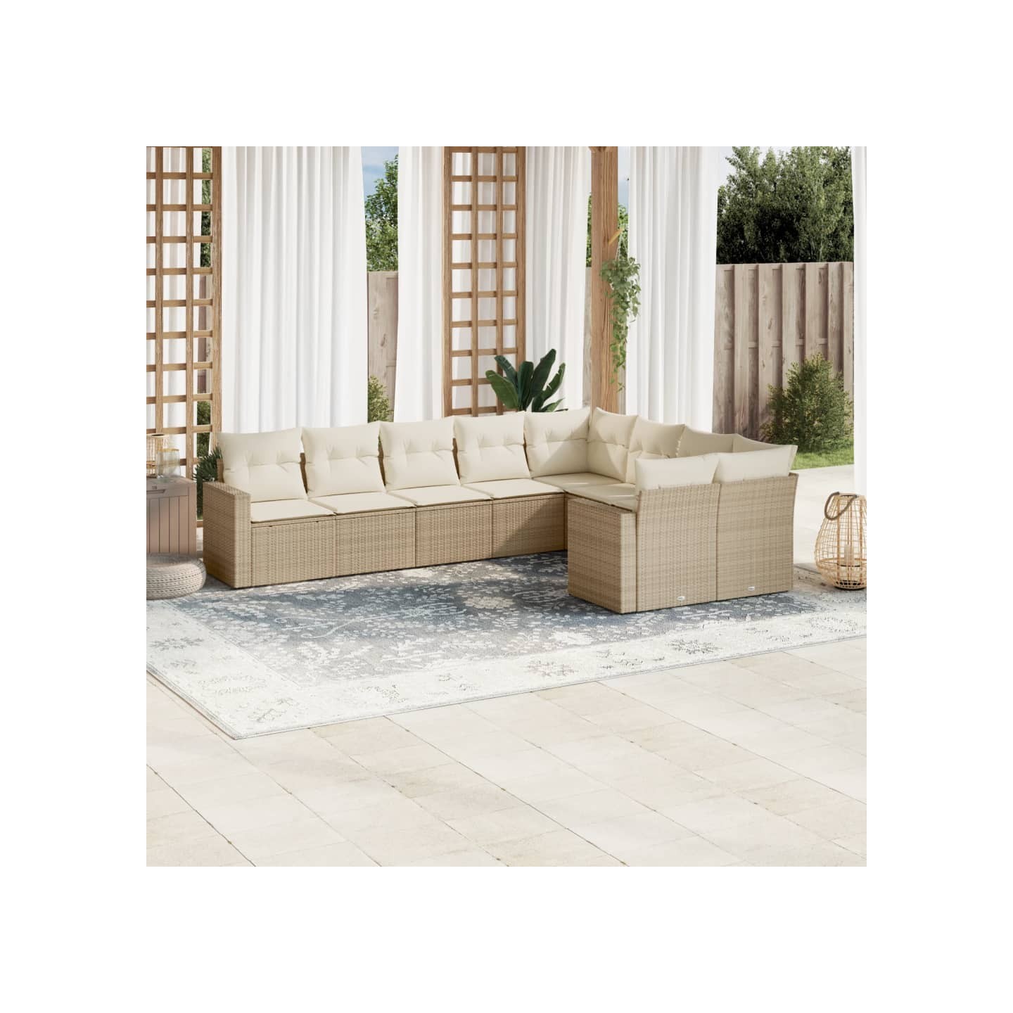 Salon de jardin avec coussins 9 pcs beige résine tressée