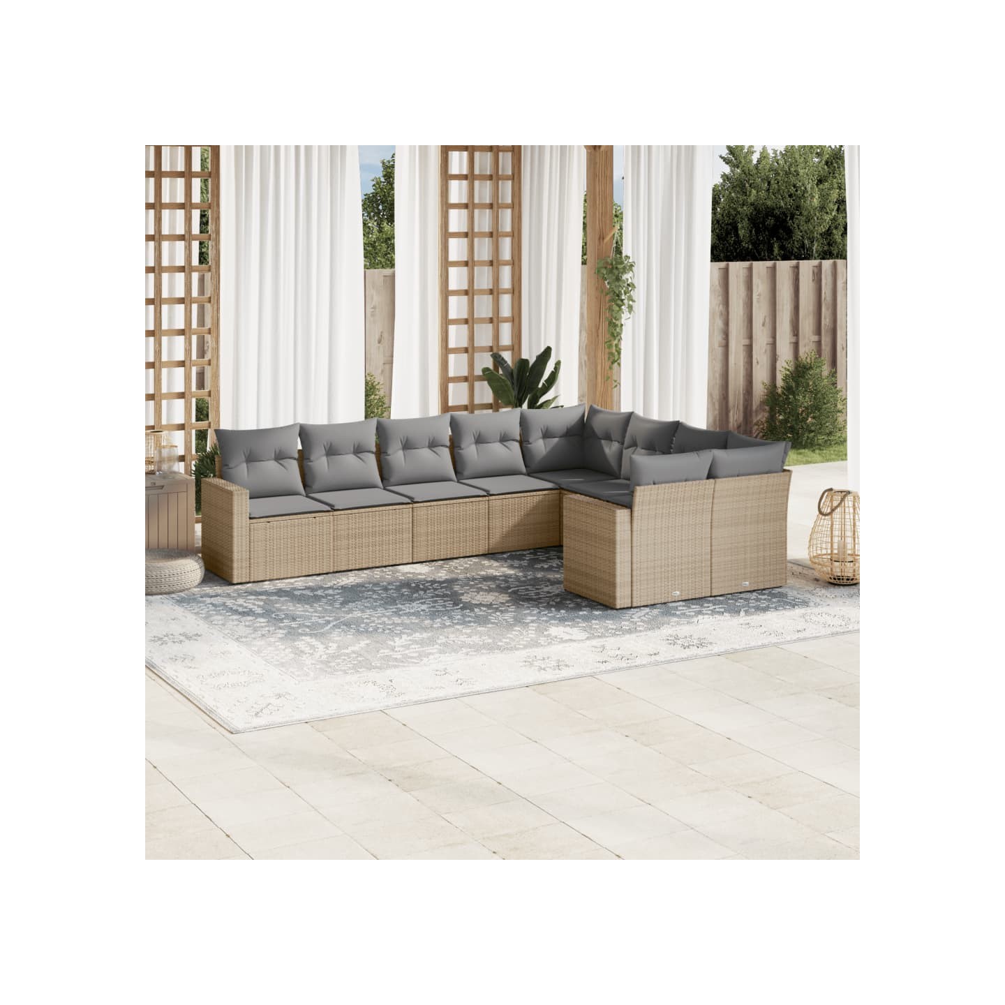Salon de jardin avec coussins 9 pcs beige résine tressée