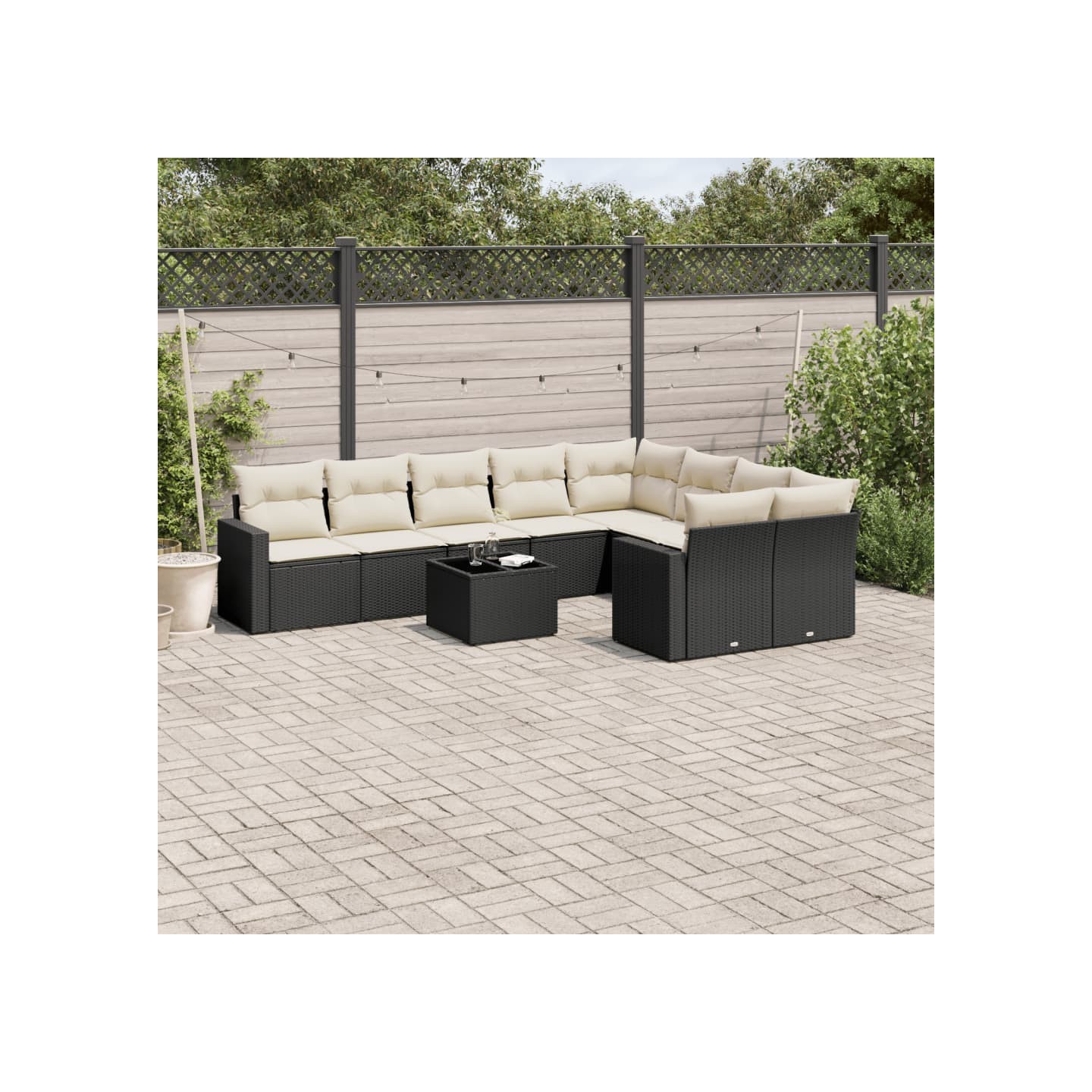 Salon de jardin 10 pcs avec coussins noir résine tressée