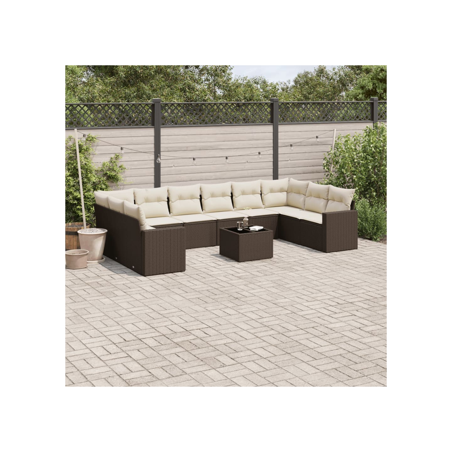 Salon de jardin et coussins 11 pcs marron résine tressée