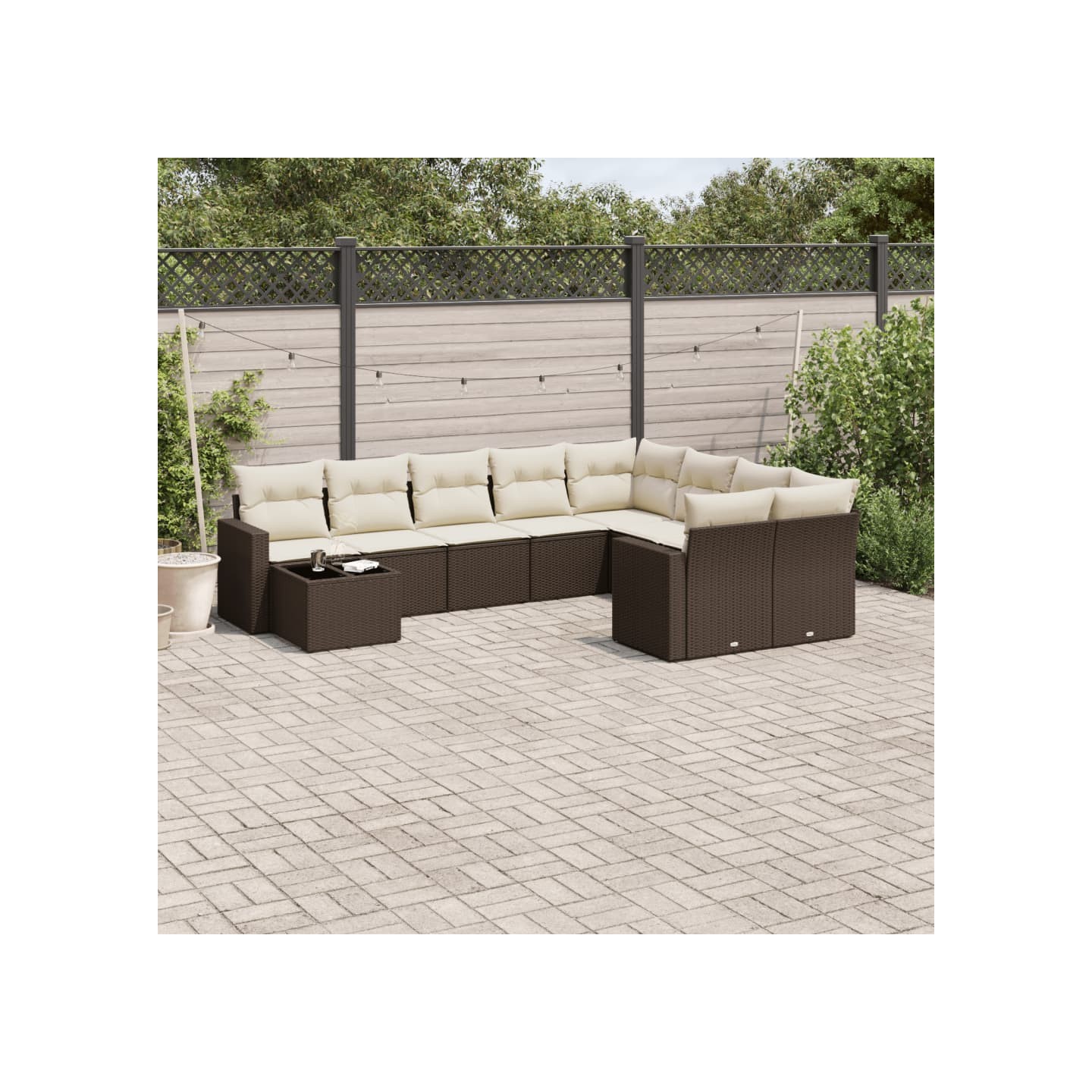 Salon de jardin 10 pcs avec coussins marron résine tressée